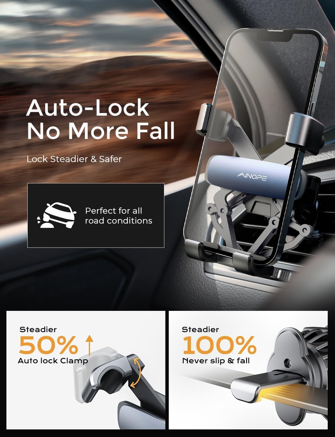 AINOPE Phone Holder for Car Vent【2026 Auto Lock】 Car Phone Holder Mount for Car Accesorries for Women Men Mom, Cell Phone Holder Car Vent Clip Hand Free for All 4-7 Inch iPhone 17 16 Pro Samsung S25 🍁 All In One Marketplace Canada