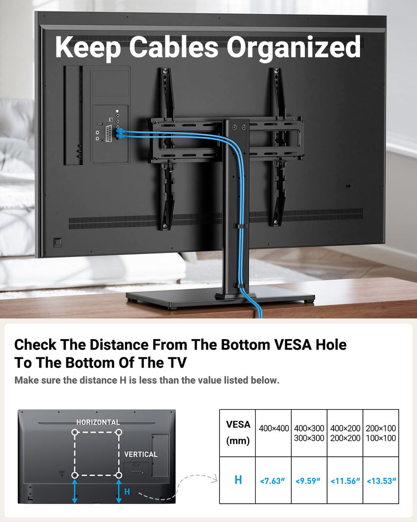 PERLESMITH Swivel Universal TV Stand/Base - Table Top TV Stand for 24-60 inch LCD LED TVs - Height Adjustable TV Mount Stand with Tempered Glass Base, VESA 400x400mm, Holds up to 99lbs PSTVS09 🍁 All In One Marketplace Canada