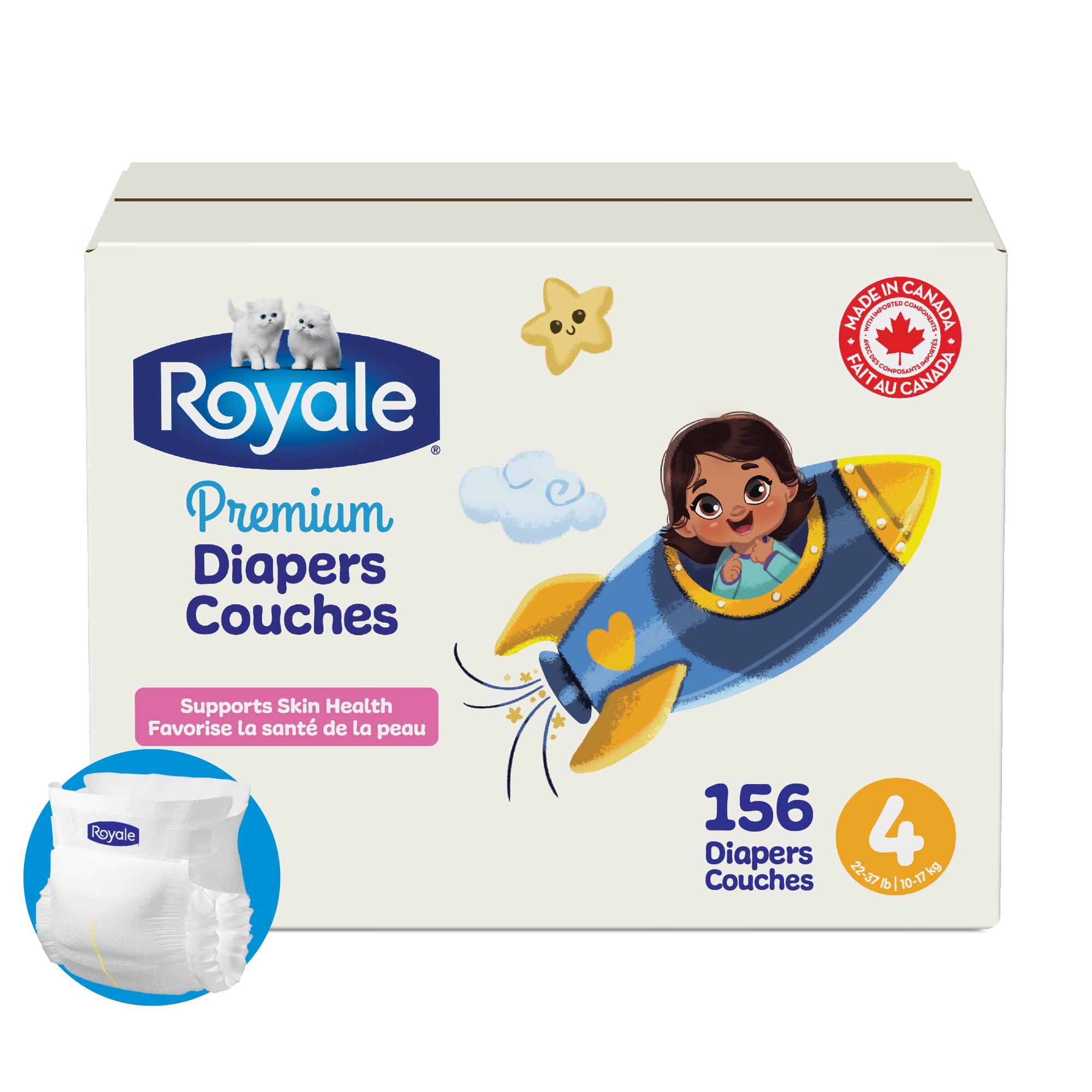Royale Premium Diapers, Size 4 (22-37 lb), 156 Count, Disposable Baby Diapers (Packaging may vary) 🍁 All In One Marketplace Canada