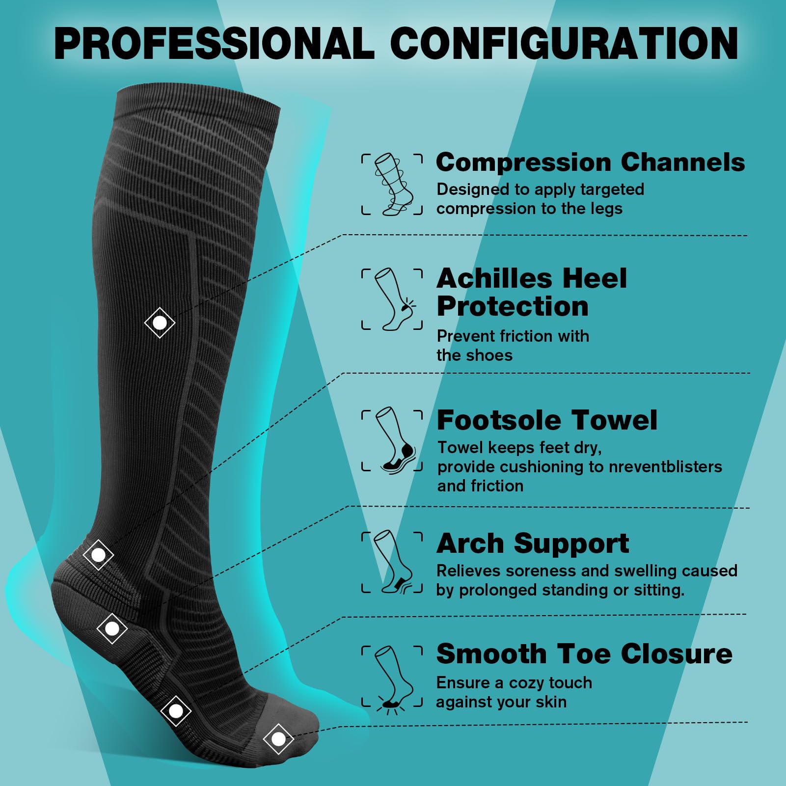 SONORAN 2 Pairs Compression Socks Women & Men 20-30 mmHg Compression Stockings Bas de Compression Femme Homme Knee High Support for Running, Travel, Athletic L/XL (Black Gray) 🍁 All In One Marketplace Canada
