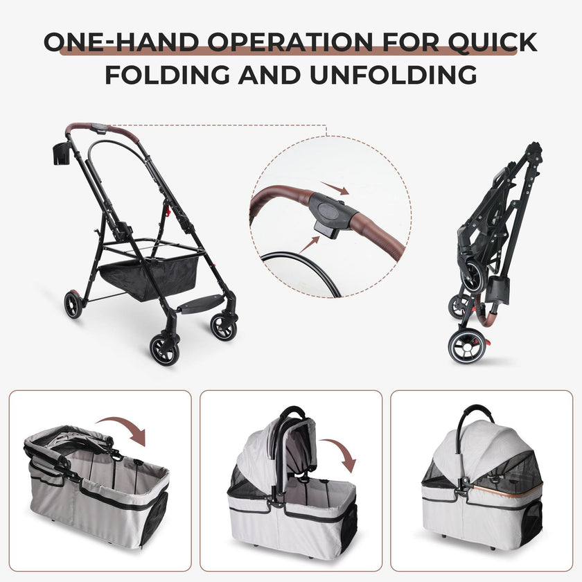 Foldable Pet Stroller For Small Dogs & Cats