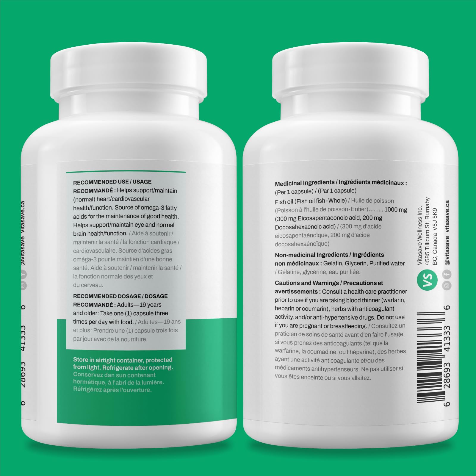Vitasave Triple Strength Fish Oil Omega 3 Supplements – High-Potency 3000mg with 900mg EPA + 600mg DHA - Burpless Fish Oil Capsules for Heart, Brain & Joint Health - Non-GMO and Gluten-Free (120 Softgels - 40 Days Servings) 🍁 All In One Marketplace Canada