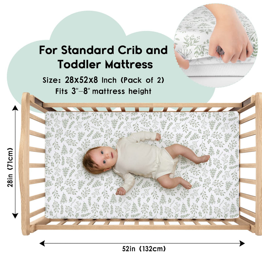 Yoofoss Baby Crib Sheets for Boys Girls, Fitted Crib Sheet 2 Pack for Standard Crib and Toddler Mattress, Super Soft Microfiber Baby Sheet 28x52x8in(Green+Leaf) 🍁 All In One Marketplace Canada