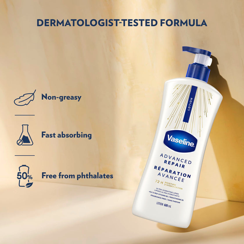 Vaseline Intensive Care Advanced Repair Unscented Body Lotion for Dry Skin with 48H Moisture + Ultra hydrating lipids, 600 ml (3-pack) 🍁 All In One Marketplace Canada