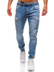 European And American Men's Denim Fabric Casual Frosted Zipper Design Jeans pant Men