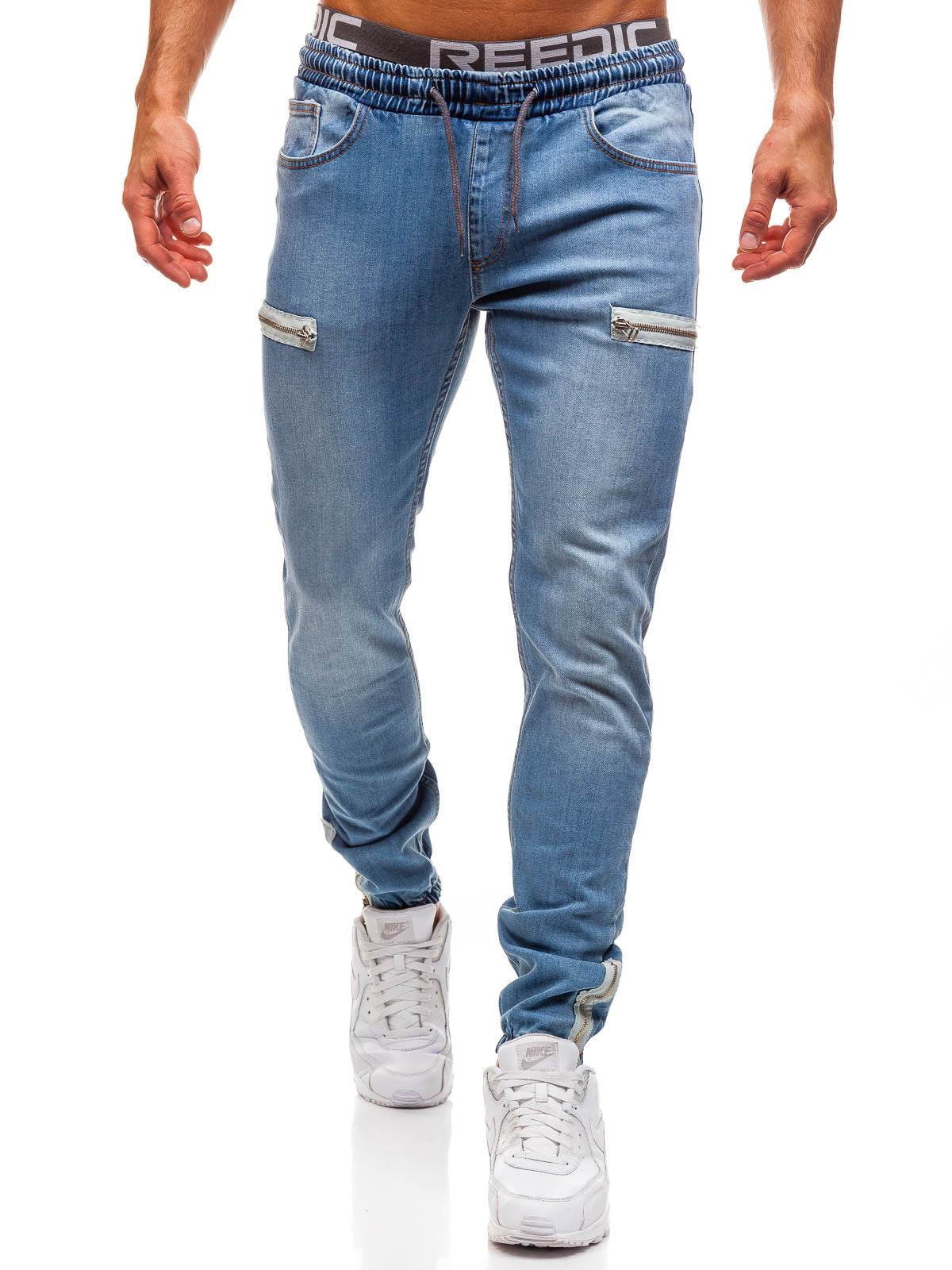 European And American Men's Denim Fabric Casual Frosted Zipper Design Jeans pant Men