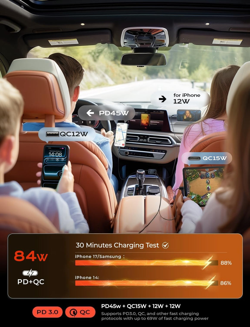LISEN Retractable Car Charger, for Gifts for Him Her, 84W Cars Adapter USB C Fast Charger for iPhone 17 Pro Max, Car Accessories Gadgets for Men, Anniversary Birthday Gifts for Men Women 🍁 All In One Marketplace Canada