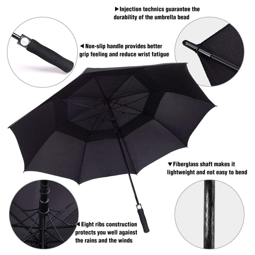 ACEIken Golf Umbrella Windproof Large 62 Inch, Double Canopy Vented, Automatic Open, Extra Large Oversized,Sun Protection Ultra Rain & Wind Resistant Stick Umbrellas, Black 🍁 All In One Marketplace Canada