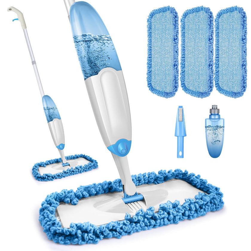 Tina&Tony Microfiber Spray Mop for Floor Cleaning, Hardwood Floor Spray Dry Wet Mop with 3 Reusable Refills Pads & 435ML Refillable Bottle, Kitchen Dust Mop for Hardwood Laminate Tile Floors, Blue 🍁 All In One Marketplace Canada