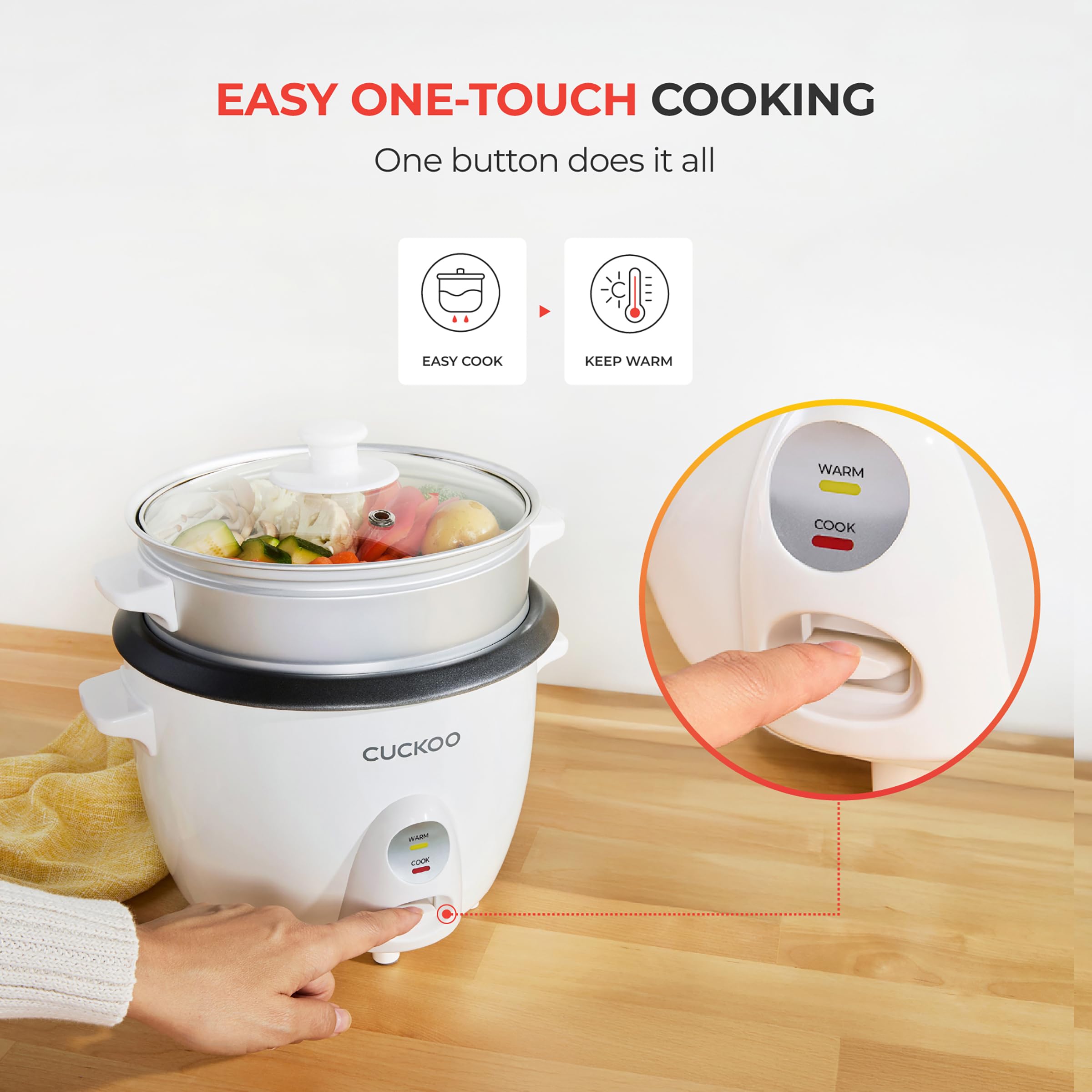 CUCKOO One Touch Rice Cooker 6-Cup (Uncooked) / 12-Cup (Cooked), Small Rice Cooker & Warmer with Steamer Tray, Versatile Grain Cooker, Soup Maker, Auto Keep Warm, White (CR-0601C) 🍁 All In One Marketplace Canada