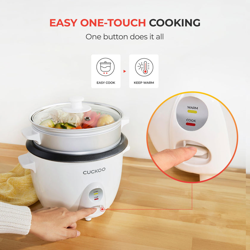 CUCKOO One Touch Rice Cooker 6-Cup (Uncooked) / 12-Cup (Cooked), Small Rice Cooker & Warmer with Steamer Tray, Versatile Grain Cooker, Soup Maker, Auto Keep Warm, White (CR-0601C) 🍁 All In One Marketplace Canada