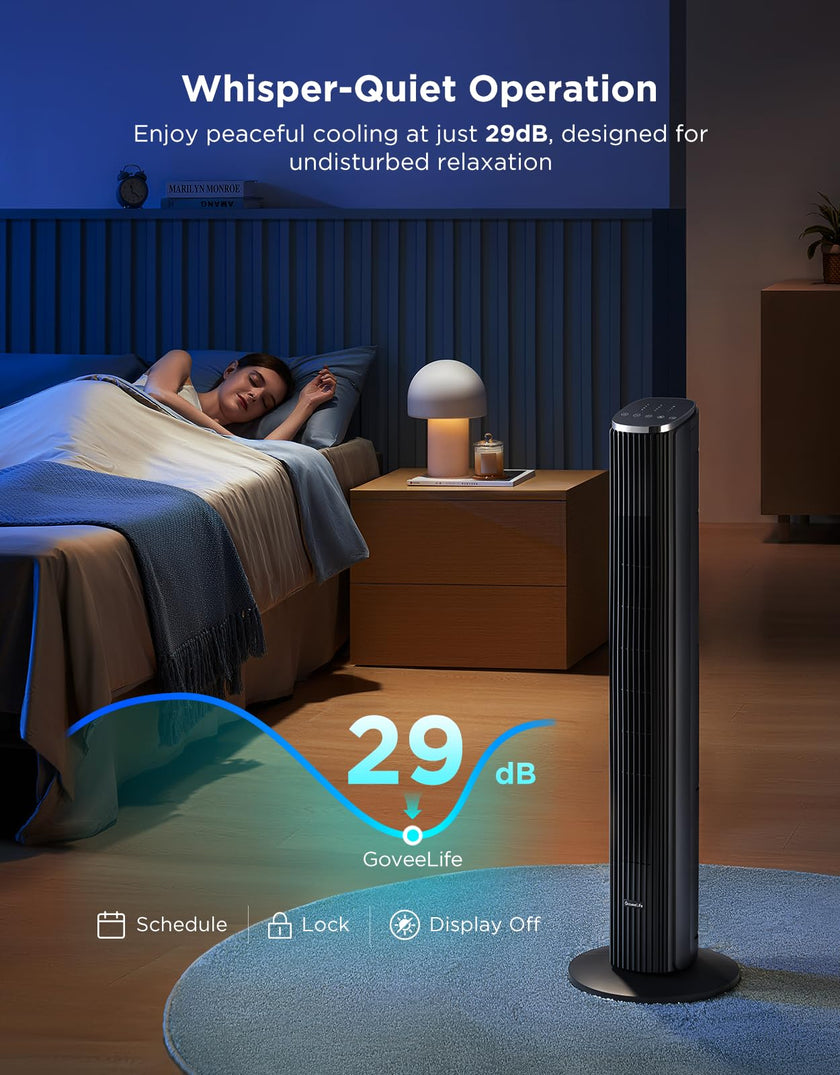 GoveeLife Black Tower Fan for Bedroom, 36