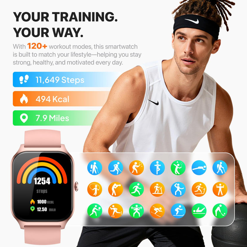 Smart Watch for Women Men - Answer/Make Call, Fitness Tracker Smartwatch for Android iPhone Compatible, Sleep Female Cycle, 120+ Sports Modes Step Counter (Classic, Pink, 1.83) 🍁 All In One Marketplace Canada