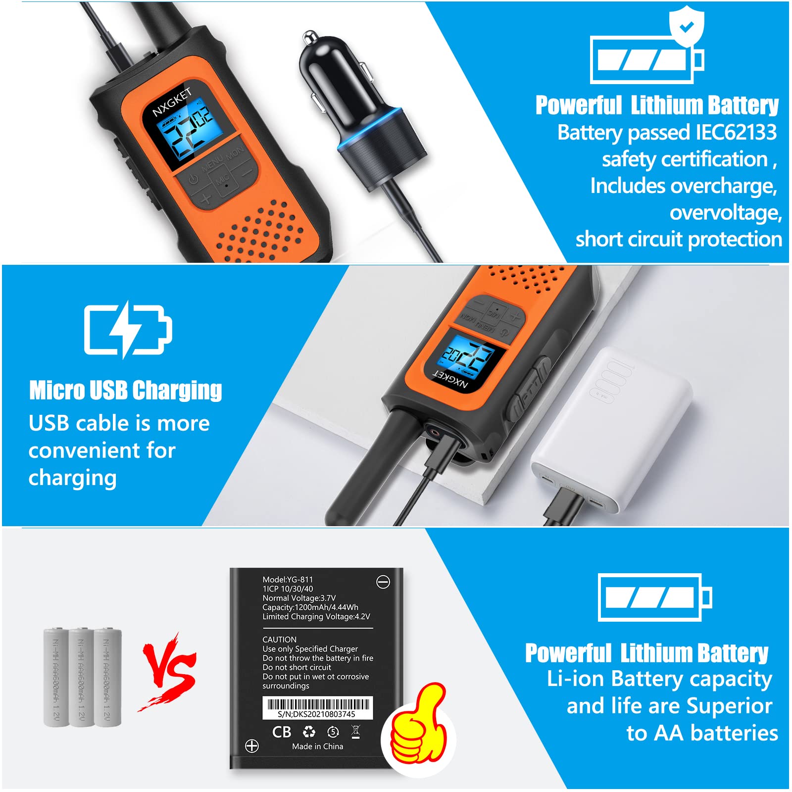 NXGKET Walkie Talkies for Kids Adults, Rechargeable Long Range Walky Talky 2 Way Radios 22 Channels with 1200mAh Li-ion Battery USB-C Cable for Family Outdoors Camping Hiking Toys Gift 4 Pack 🍁 All In One Marketplace Canada