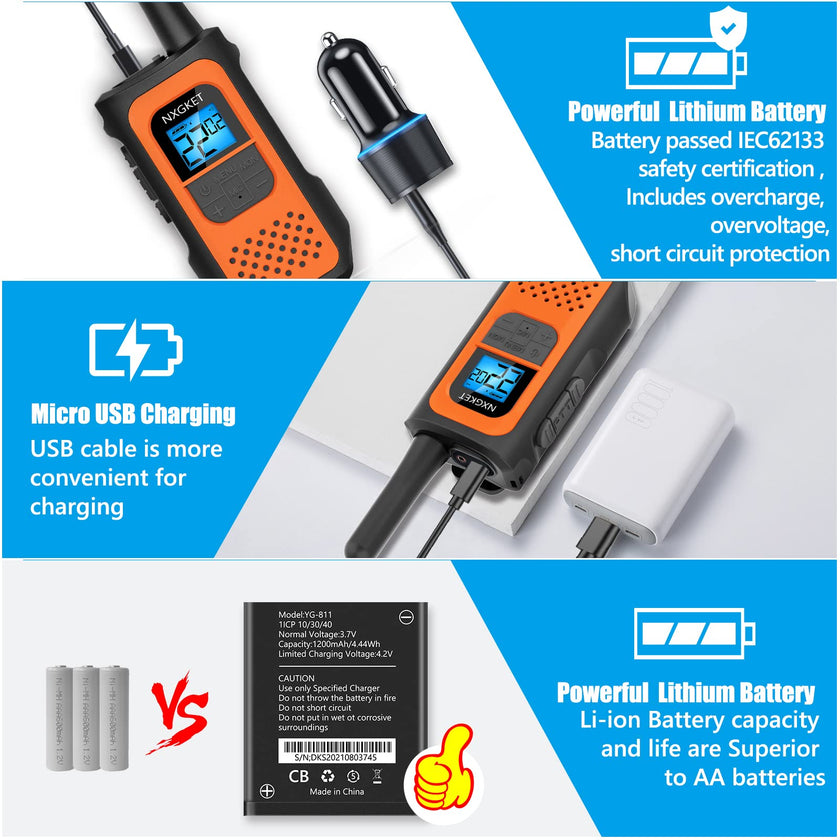 NXGKET Walkie Talkies for Kids Adults, Rechargeable Long Range Walky Talky 2 Way Radios 22 Channels with 1200mAh Li-ion Battery USB-C Cable for Family Outdoors Camping Hiking Toys Gift 4 Pack 🍁 All In One Marketplace Canada