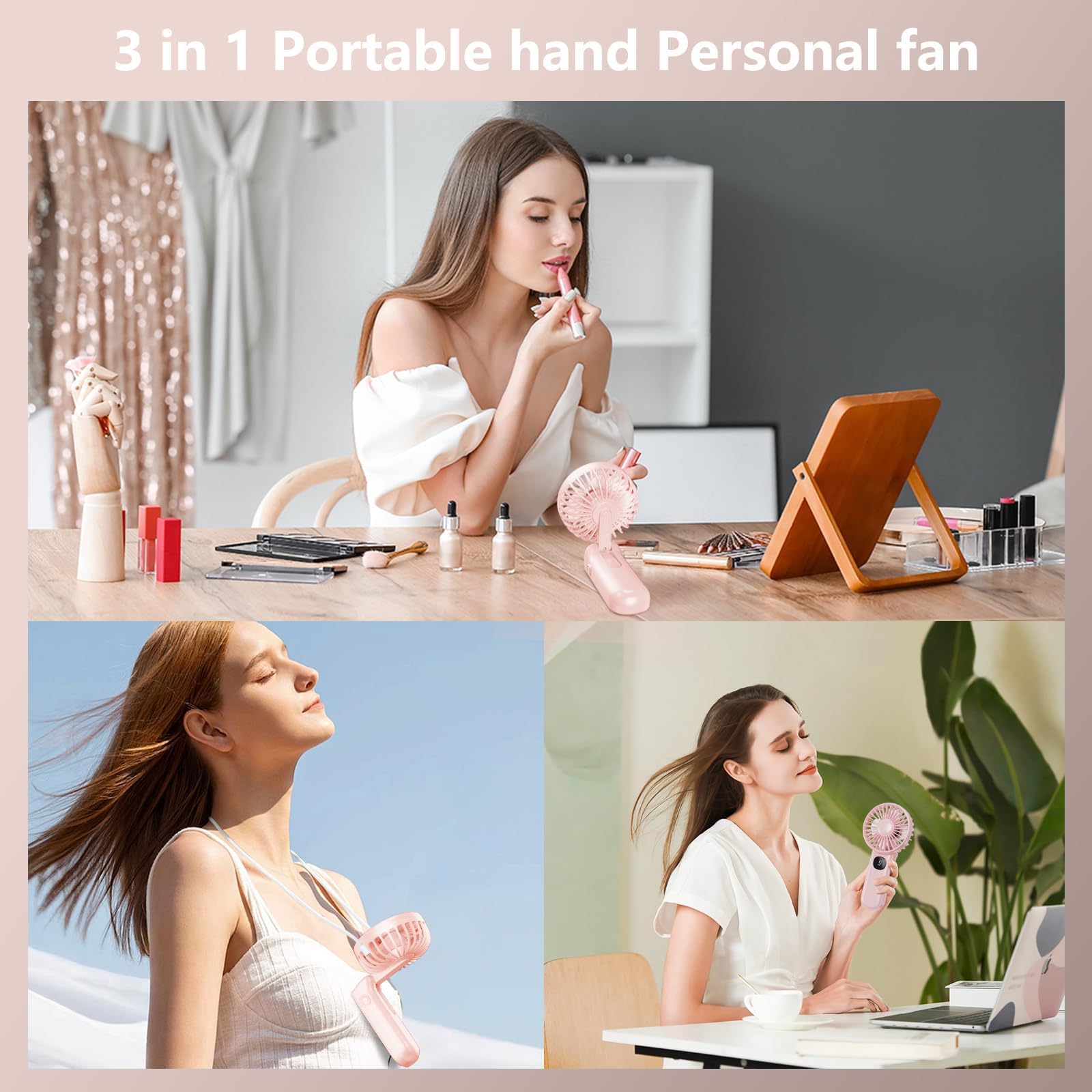 Xigmer Portable Fan, Handheld Fans 2-Pack, Mini Fan 5 Adjustable Speeds with Lanyard, Rechargeable Fans 180° Foldable for Makeup,Travel -Pink & Purple 🍁 All In One Marketplace Canada