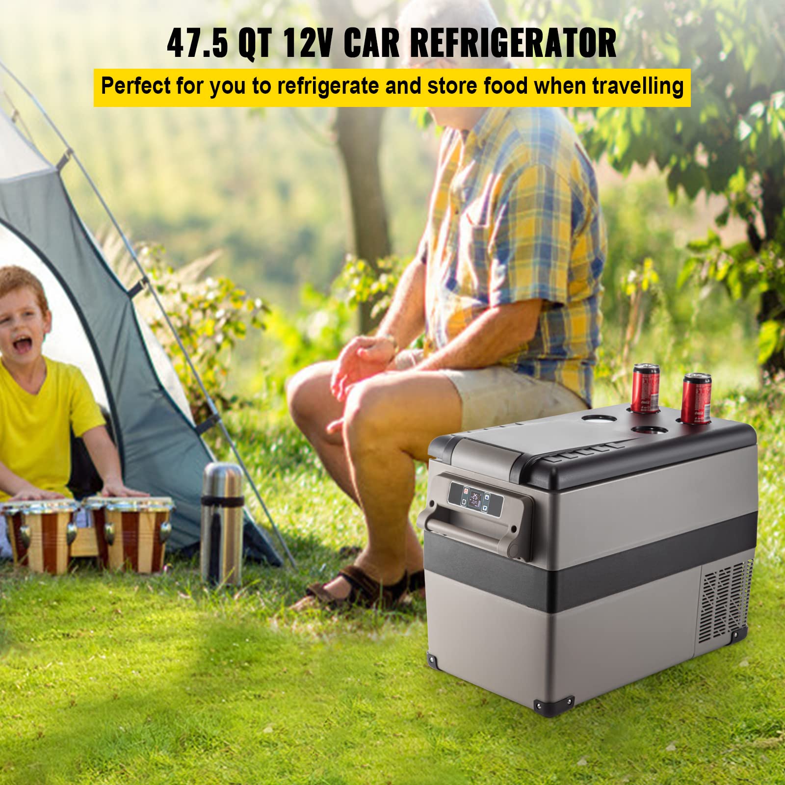 VEVOR 45L Portable Car Refrigerator 48 Quart LG Compact RV Fridge 12/24V DC & 110-240V AC Vehicle Car Truck Boat Mini Electric Freezer for Driving Travel Fishing Outdoor and Home Use -4°F-68°F, Grey 🍁 All In One Marketplace Canada