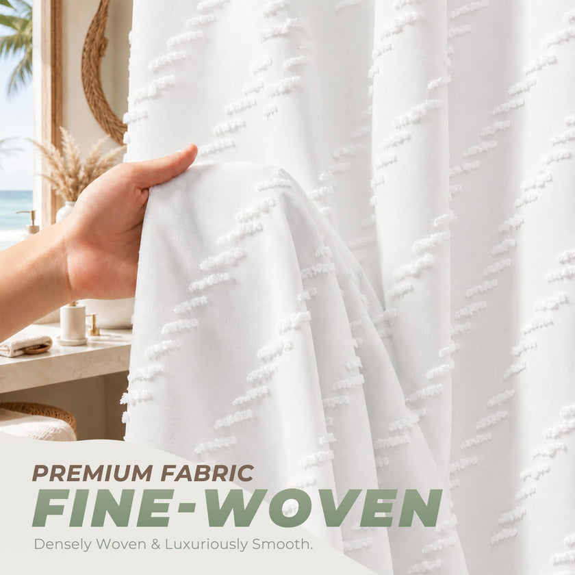 White Boho Fabric Shower Curtain 72 x 72 Inches, Modern Shabby Chic Textured Tufted Chevron Striped Minimalist Cloth Bathroom Shower Curtain 🍁 All In One Marketplace Canada