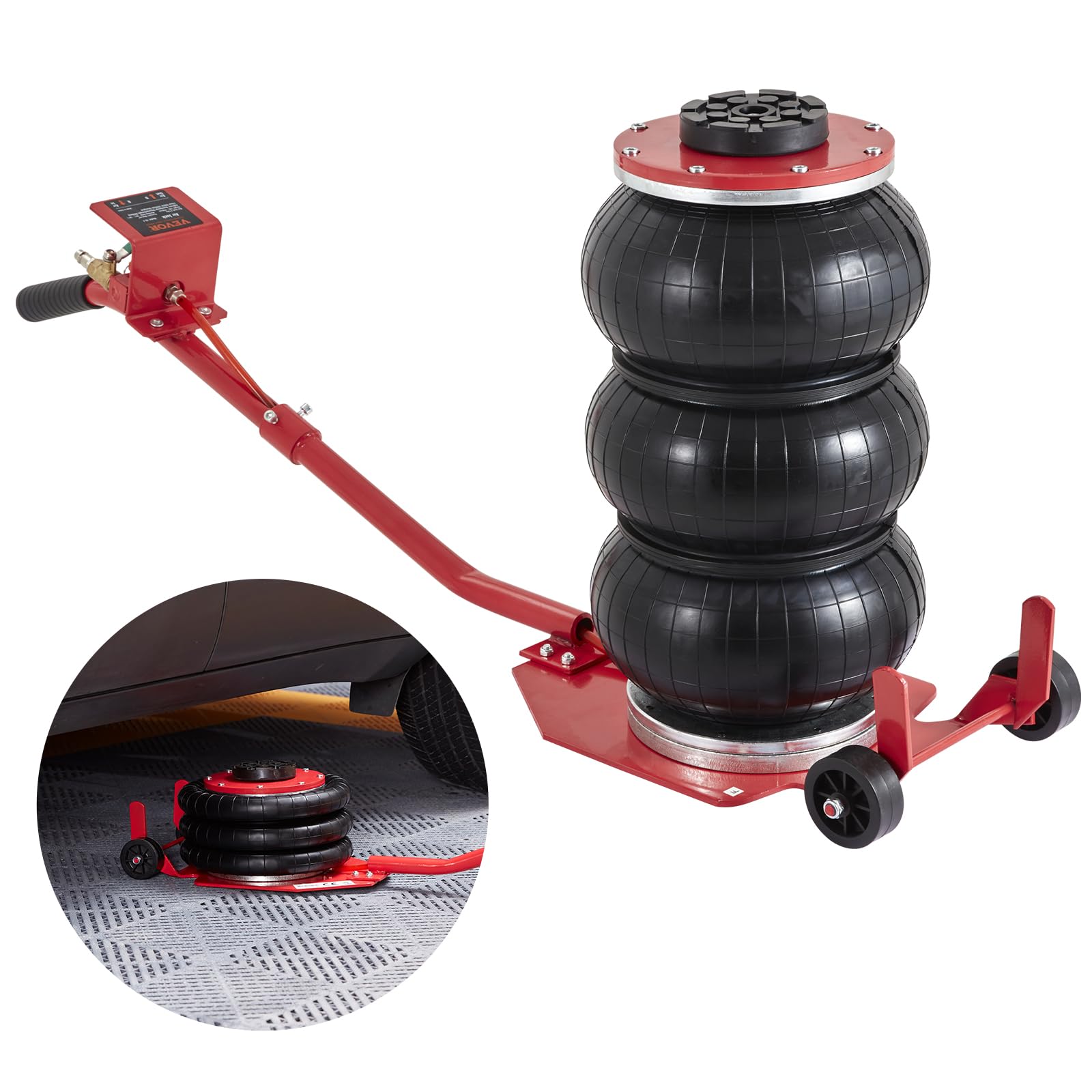 VEVOR Air Jack, 3 Ton/6600 lbs Triple Bag Air Jack, Airbag Jack with Six Steel Pipes, Lift up to 17.7 inch/450 mm, 3-5 s Fast Lifting Pneumatic Jack, with Long Handles for Cars, Garages, Repair, (Red) 🍁 All In One Marketplace Canada