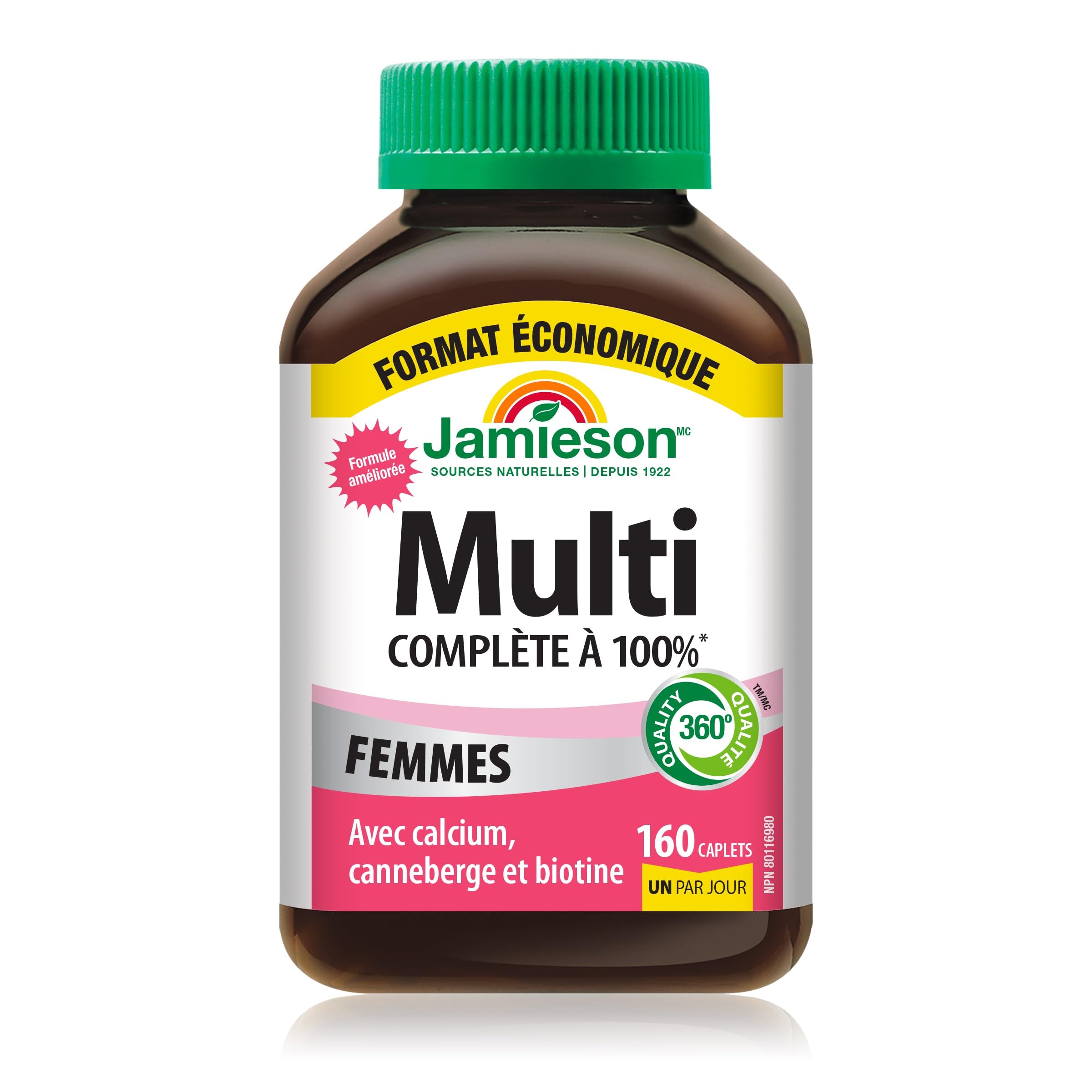 Jamieson 100% Complete Multivitamin for Women, with Cranberry, Biotin and Calcium, Supports Energy, Immunity, Everyday Health, Healthy Skin, and Bone Health, One Per Day, 160 Caplets 🍁 All In One Marketplace Canada