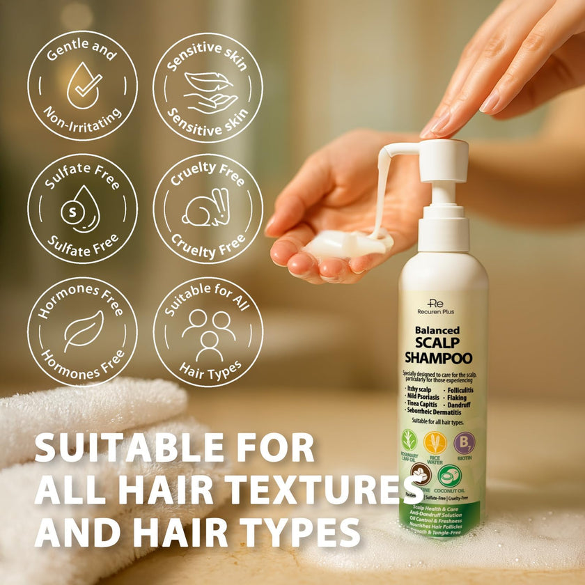Folliculitis Shampoo Seborrheic Dermatitis Psoriasis Shampoo: Scalp Dandruff, Dry Scalp & Flake Control — Sulfate-Free, Nourishing with Salicylic Acid, Piroctone Olamine, Rice Water, Rosemary Oil 260ml 🍁 All In One Marketplace Canada