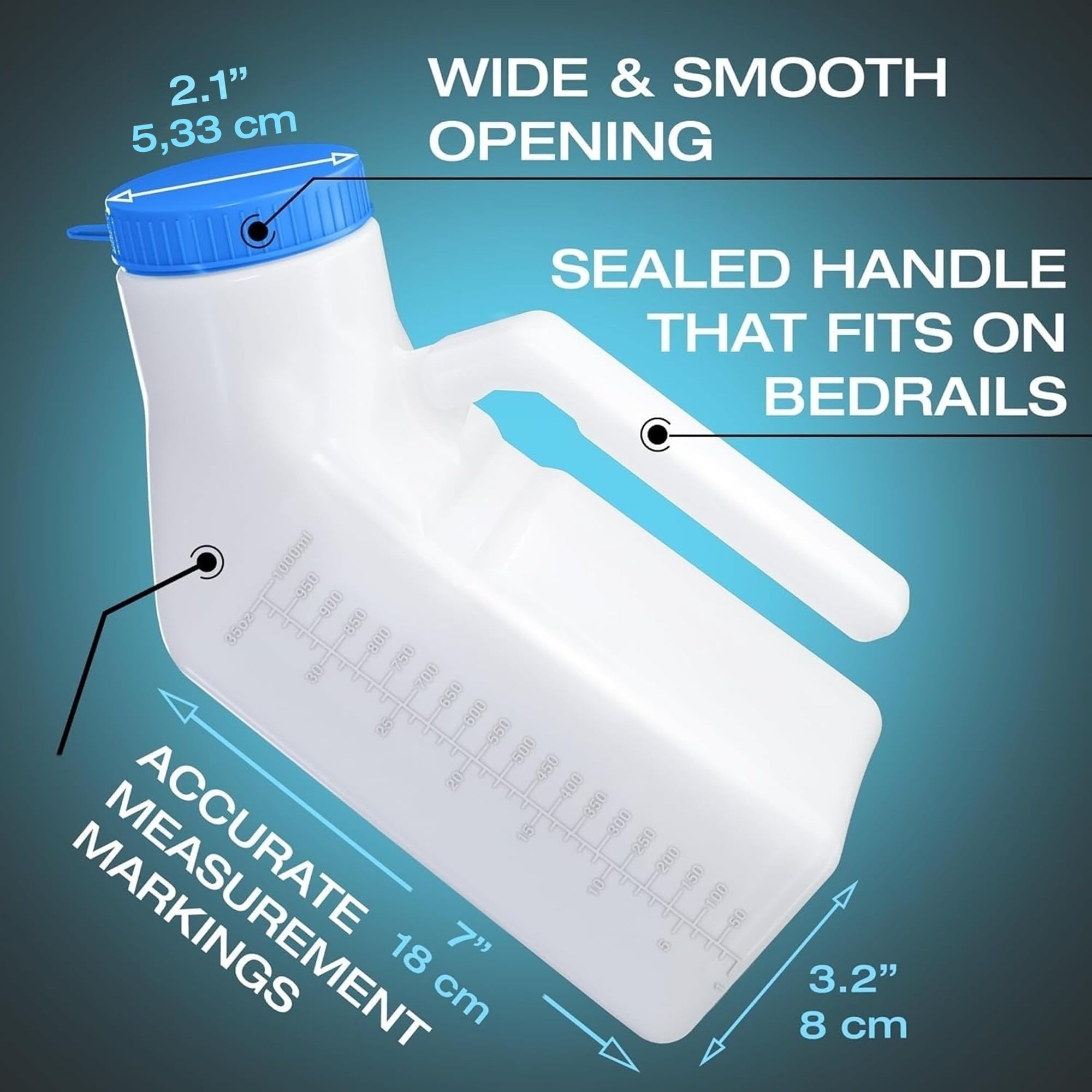Urinals for Men Glow in the Dark Lid by Tilcare (1 Pack) - 32oz/1000mL Thick Plastic Mens Bedpan Bottle with Screw-on Lid - Spill Proof Urinary Chamber - Male Portable Travel Pee Bottles 🍁 All In One Marketplace Canada