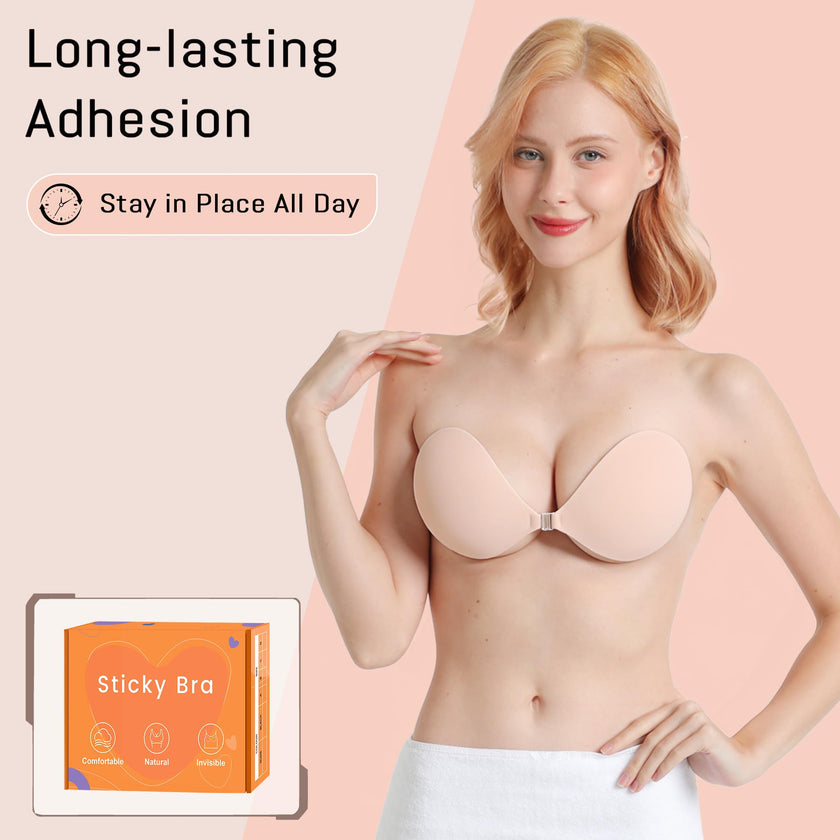 GKHWON Adhesive Bra Strapless Backless Invisible Push Up Sticky Bra with Silicone Nipple Covers Reusable Beige+Black A 🍁 All In One Marketplace Canada