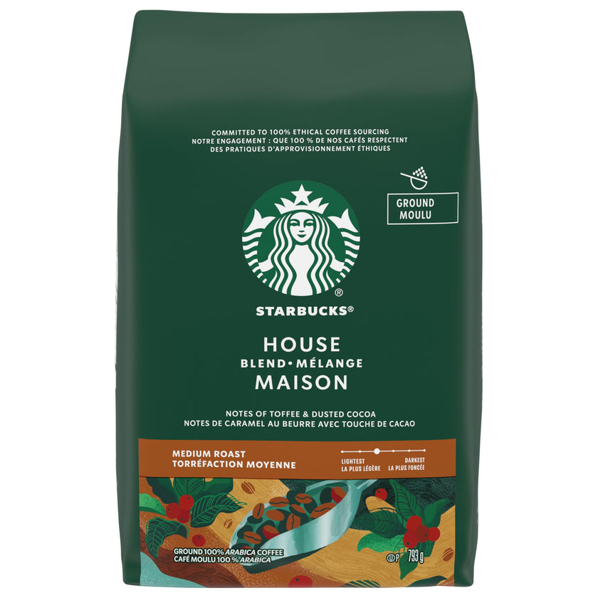 STARBUCKS House Blend Roast Ground Coffee, Medium Roast, Smooth And Balanced, Made With 100 Percent Arabica Beans, For Use With Drip Coffee Makers, Pour-overs, And French Presses, 793 g 🍁 All In One Marketplace Canada