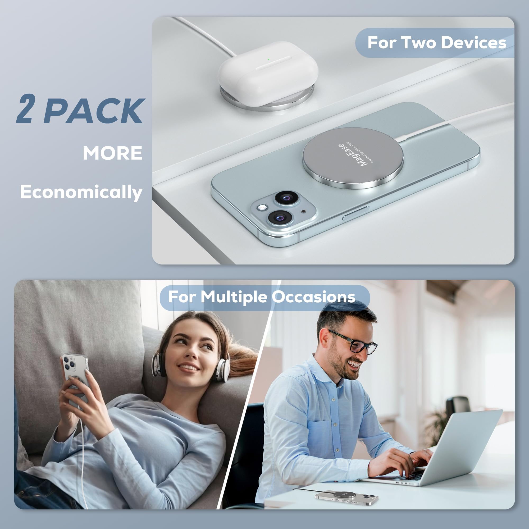 2 Pack Magnetic Wireless Charger, 15W Charger for iPhone 17/16/15/14/13/12 Pro Max Plus Mini and Airpods 3/2/ Pro 2 🍁 All In One Marketplace Canada