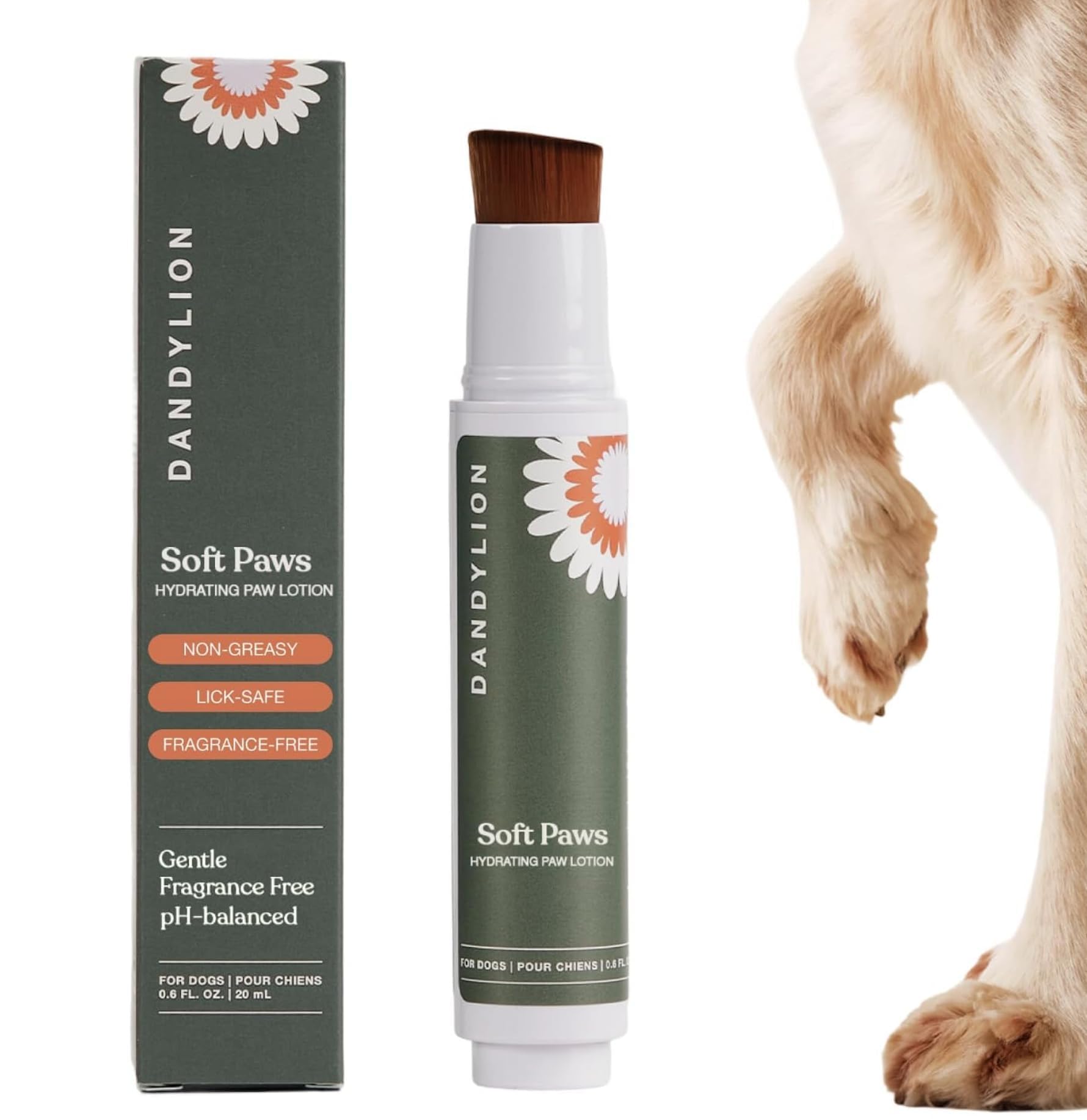 Dandylion Dog Paw Balm, Soft Paws, Paw Moisturizer for Dogs, Dog Lotion with Brush, Fragrance Free pH Balanced Lotion for Paws, Lightweight Moisture for Dry Cracked Paw Pads and Nose, 0.6 fl oz 🍁 All In One Marketplace Canada