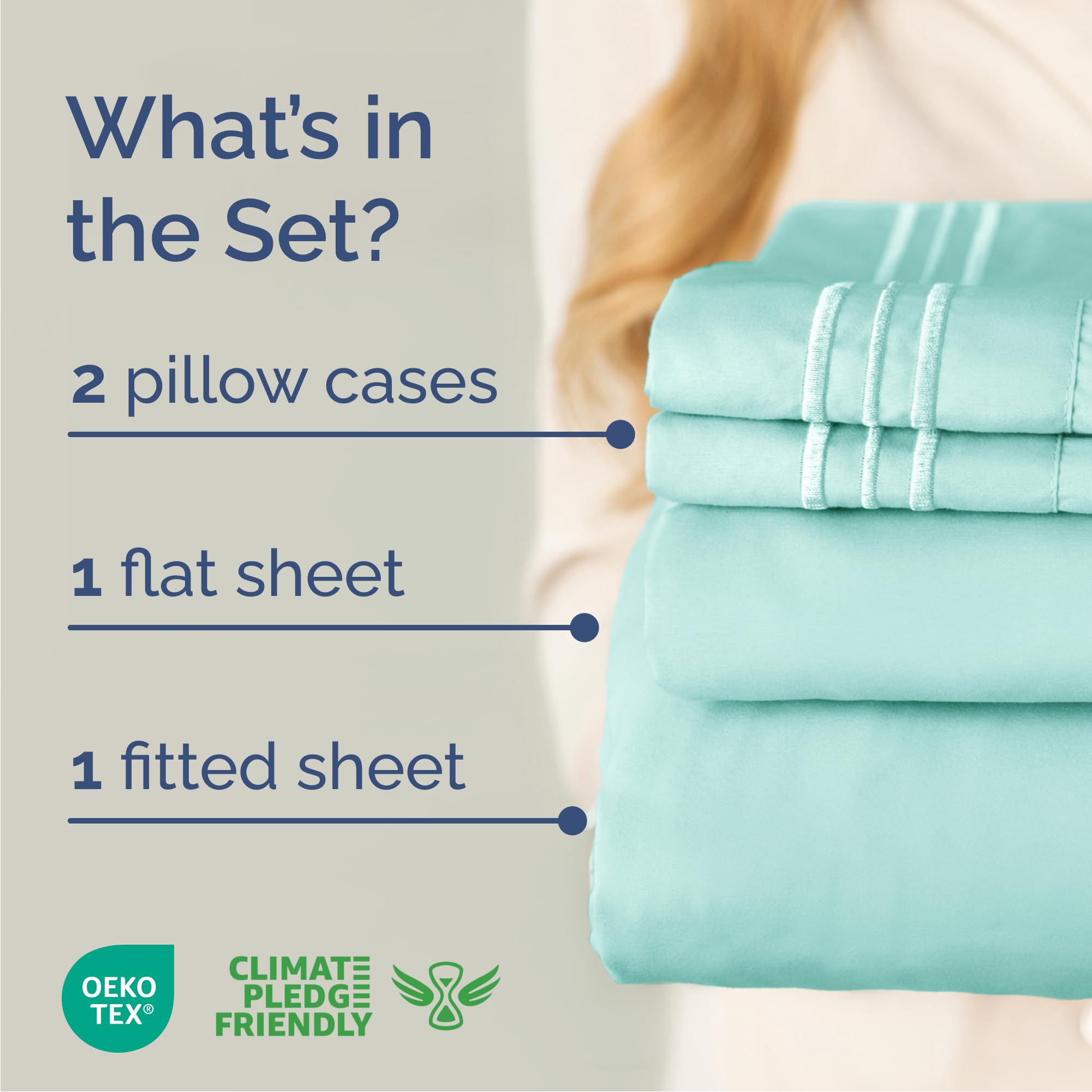 Queen Size 4 Piece Sheet Set - Comfy Breathable & Cooling Sheets - Hotel Luxury Bed Sheets for Women & Men - Deep Pockets, Easy-Fit, Extra Soft & Wrinkle Free Sheets - Spa Blue Oeko-Tex Bed Sheet Set 🍁 All In One Marketplace Canada