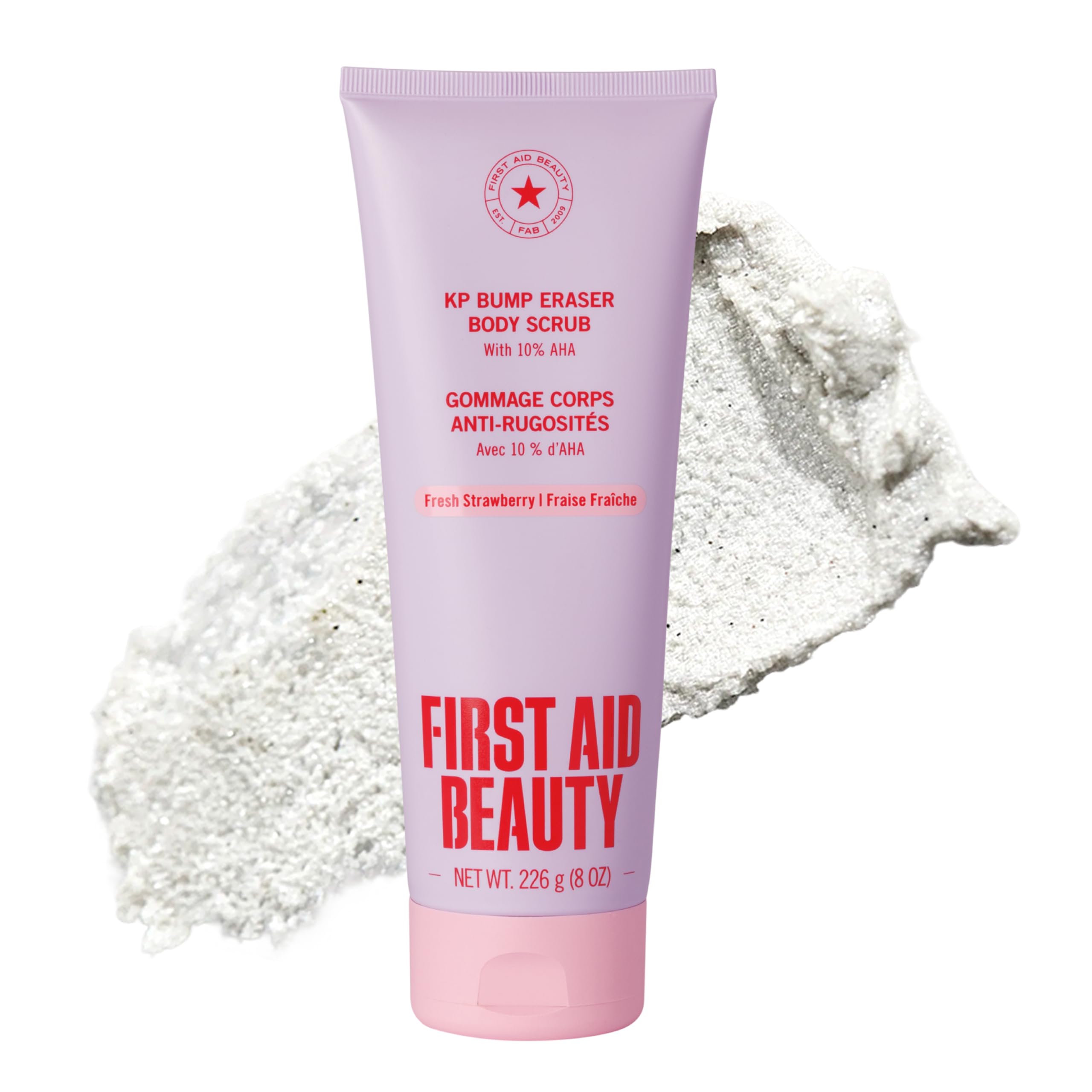 First Aid Beauty KP Bump Eraser Body Scrub Fresh Strawberry Scent, 10% AHA Keratosis Pilaris Exfoliator - Glycolic & Lactic Acid with Pumice, Treatment for Strawberry Legs, Razor Bumps & Rough Bumpy Skin, 8 oz 🍁 All In One Marketplace Canada
