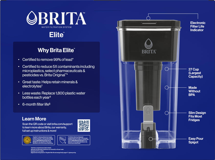 Brita Extra Large 27 Cup Filtered Water Dispenser with 1 Brita Elite Filter, Made Without BPA, UltraMax, Black 🍁 All In One Marketplace Canada