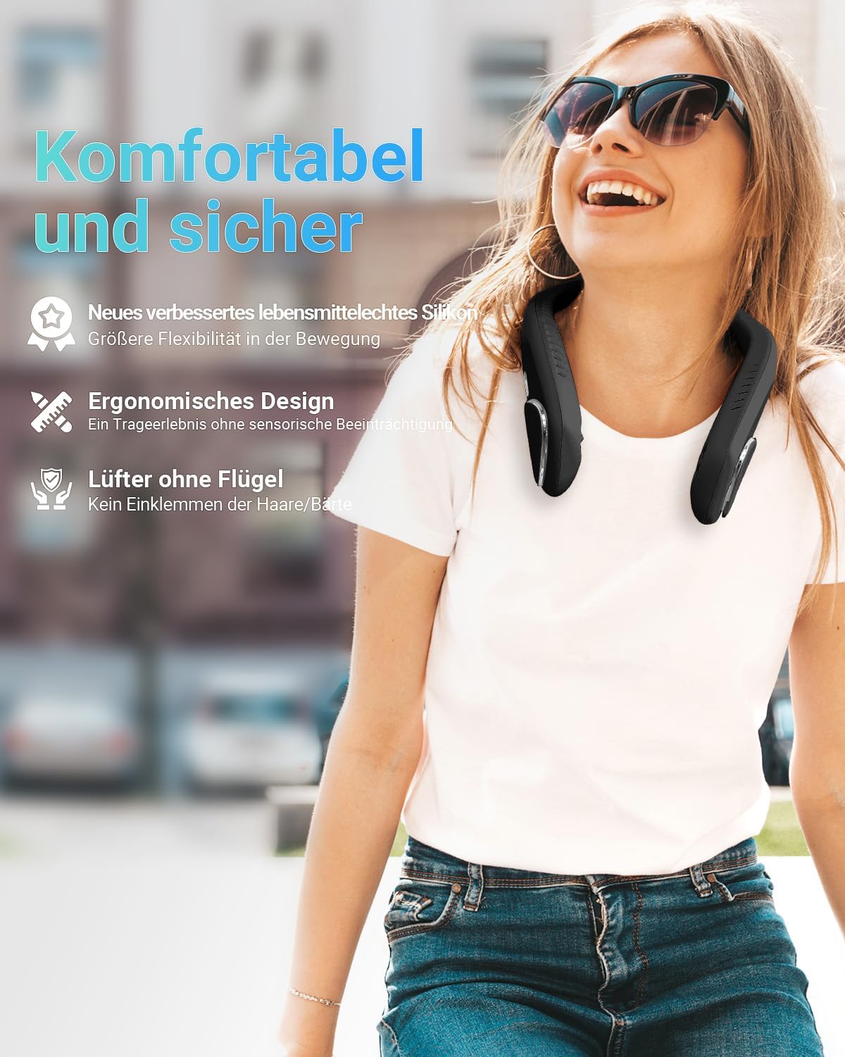 Personal Neck Fan, 6000mAh Neck Fans Portable Rechargable Battery Operated Wearable Bladeless Neck Fan-3 Speeds (Classic Black) 🍁 All In One Marketplace Canada