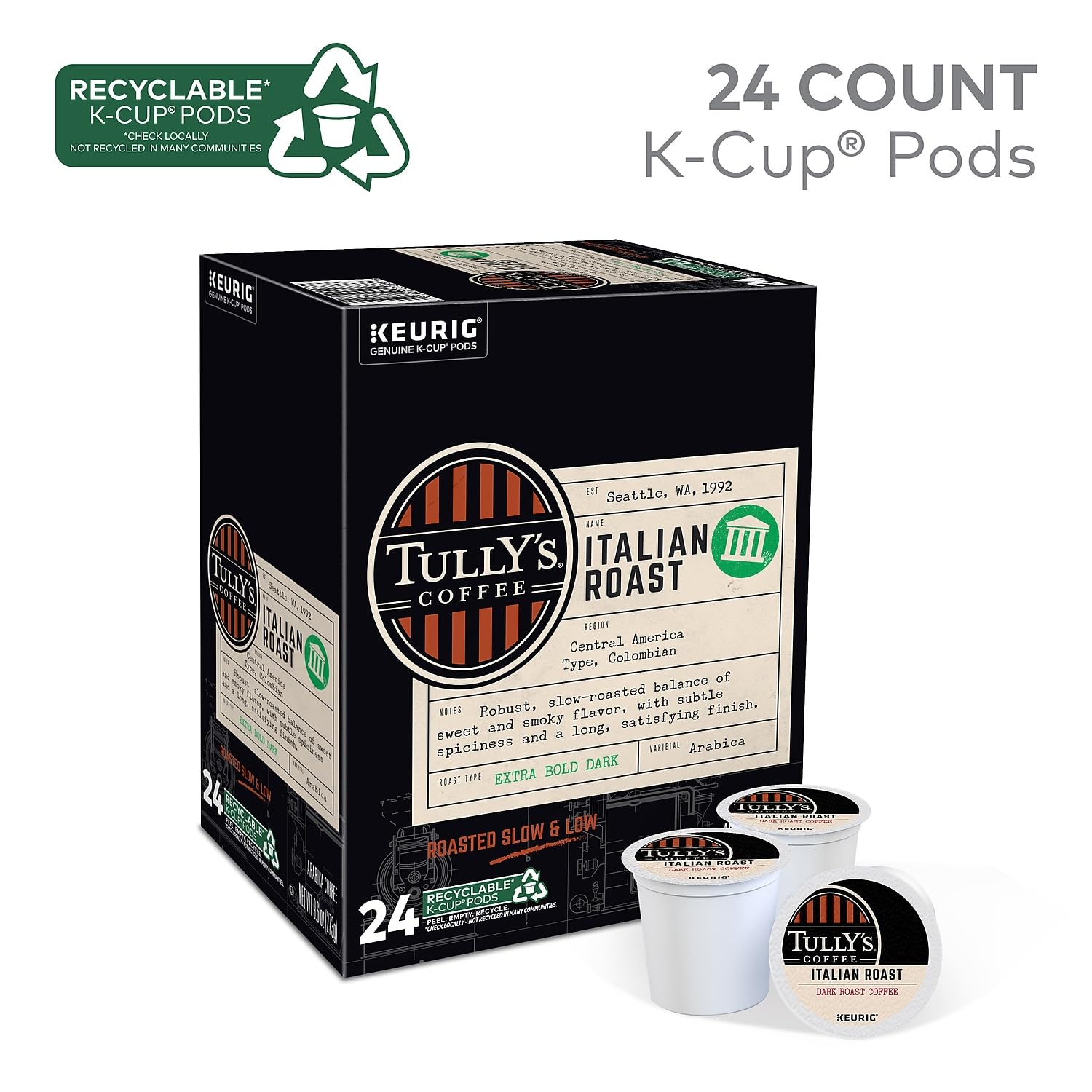 Tully's Certified Italian Roast Coffee K-Cup Pods for Keurig Coffee Makers, Box of 24 🍁 All In One Marketplace Canada