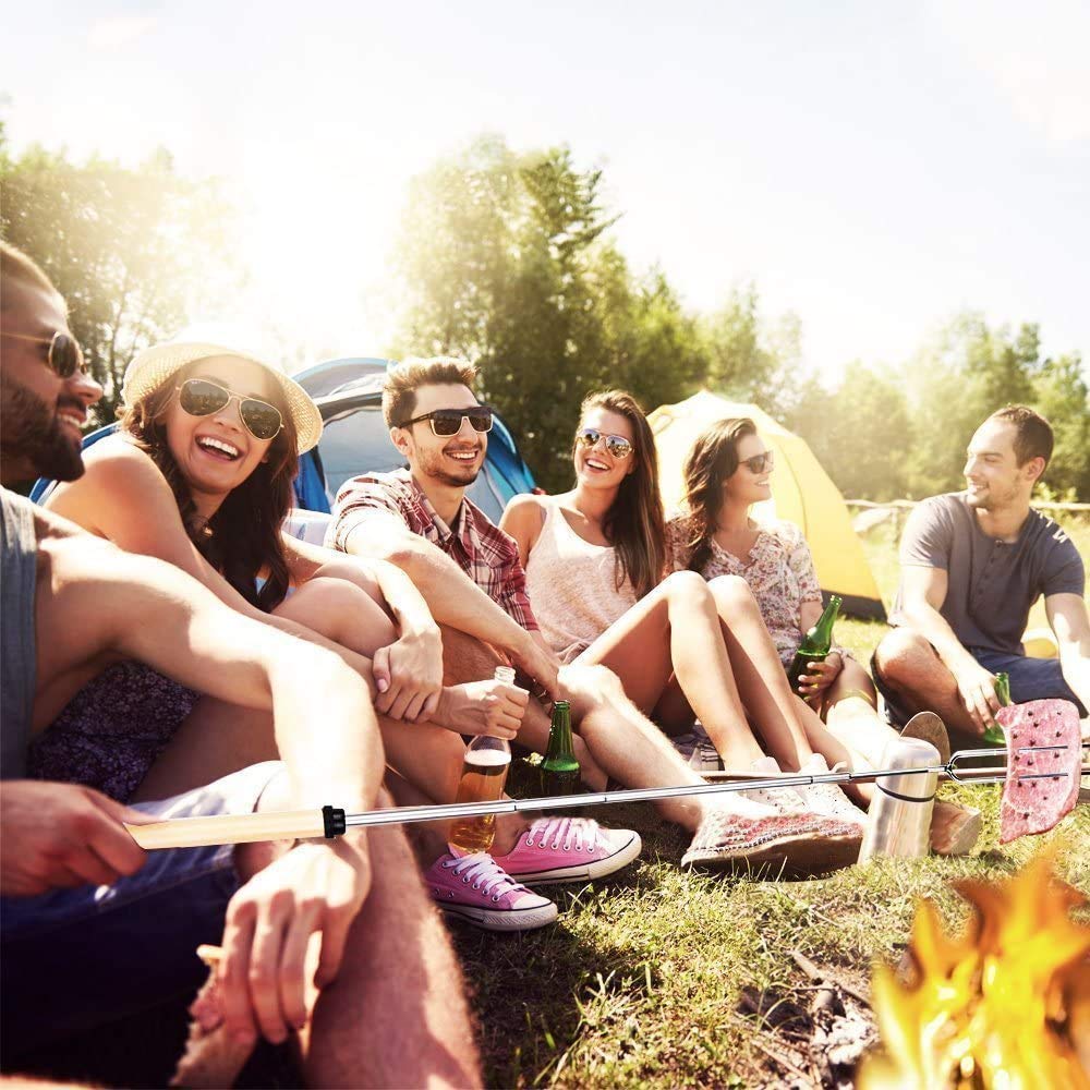 Marshmallow Roasting Sticks, Roasting Sticks with Wooden Handle 32 Inch Extendable BBQ Forks Telescoping Sticks Telescopic Stainless Steel Skewers for Grilling,Campfire (10) 🍁 All In One Marketplace Canada