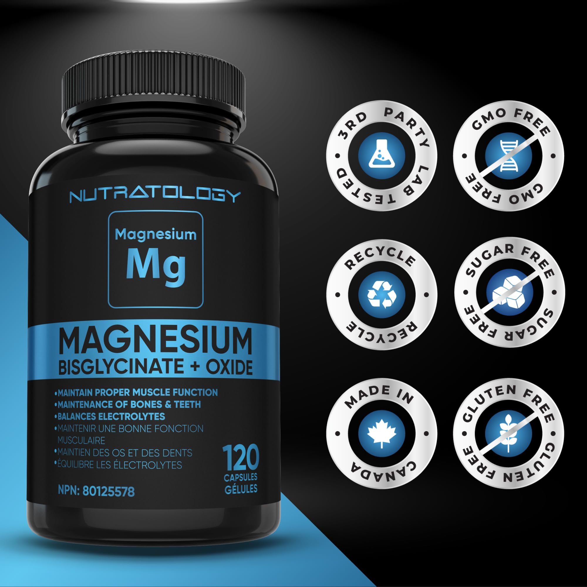 Nutratology® Magnesium Bisglycinate + Oxide | Canadian-Made | Relaxes Muscles, Improves Sleep Quality, Maintains Proper Muscle Functions & Enhances Bone Density | 250MG Per Capsule | 120 Capsules 🍁 All In One Marketplace Canada