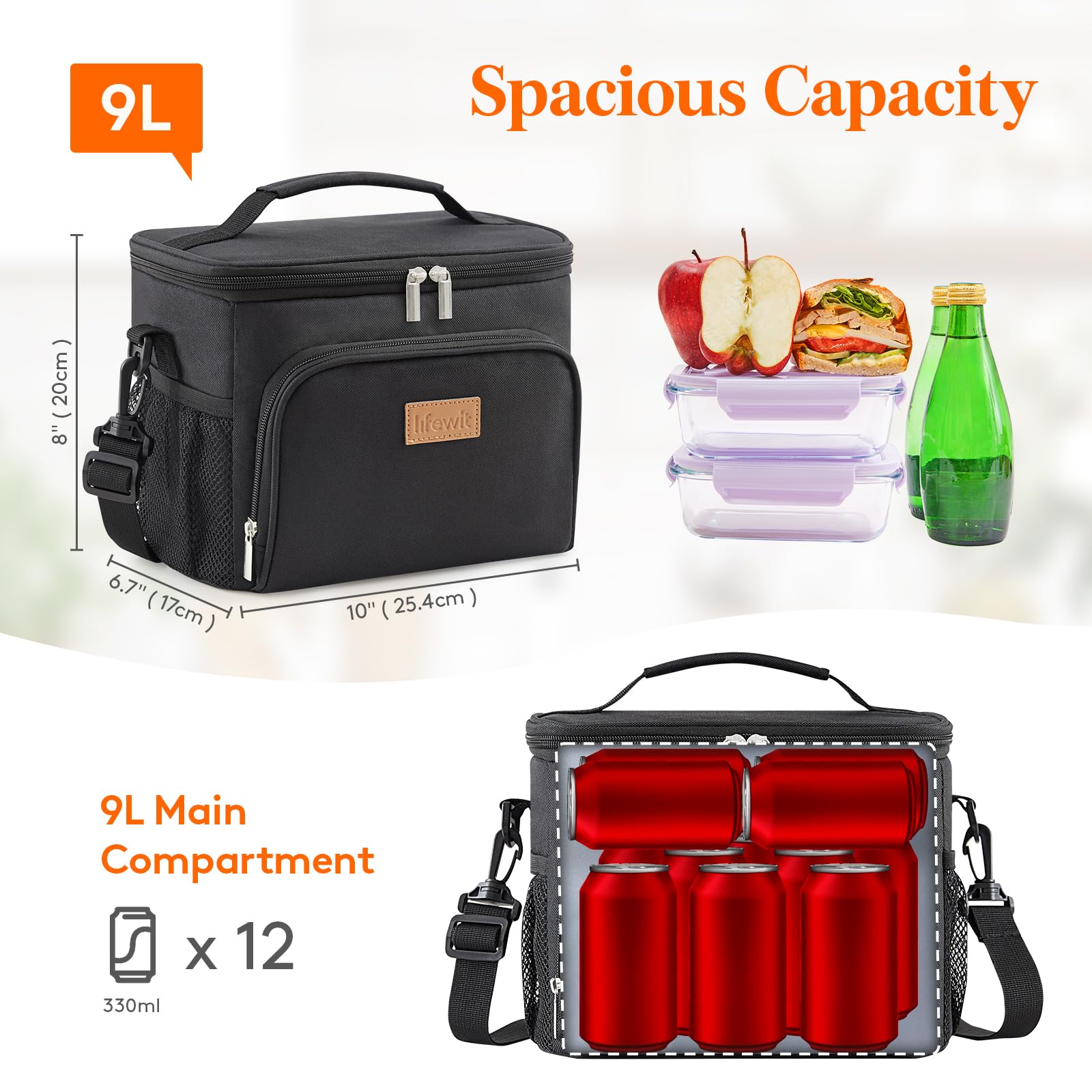 Lifewit Insulated Lunch Bag for Men, Reusable Lunch Box Women, Portable Cooler Freezable Soft Tote Bag Leakproof with Adjustable Shoulder Strap for Adult/Kid for Work/Picnic/School,Black 9L 🍁 All In One Marketplace Canada