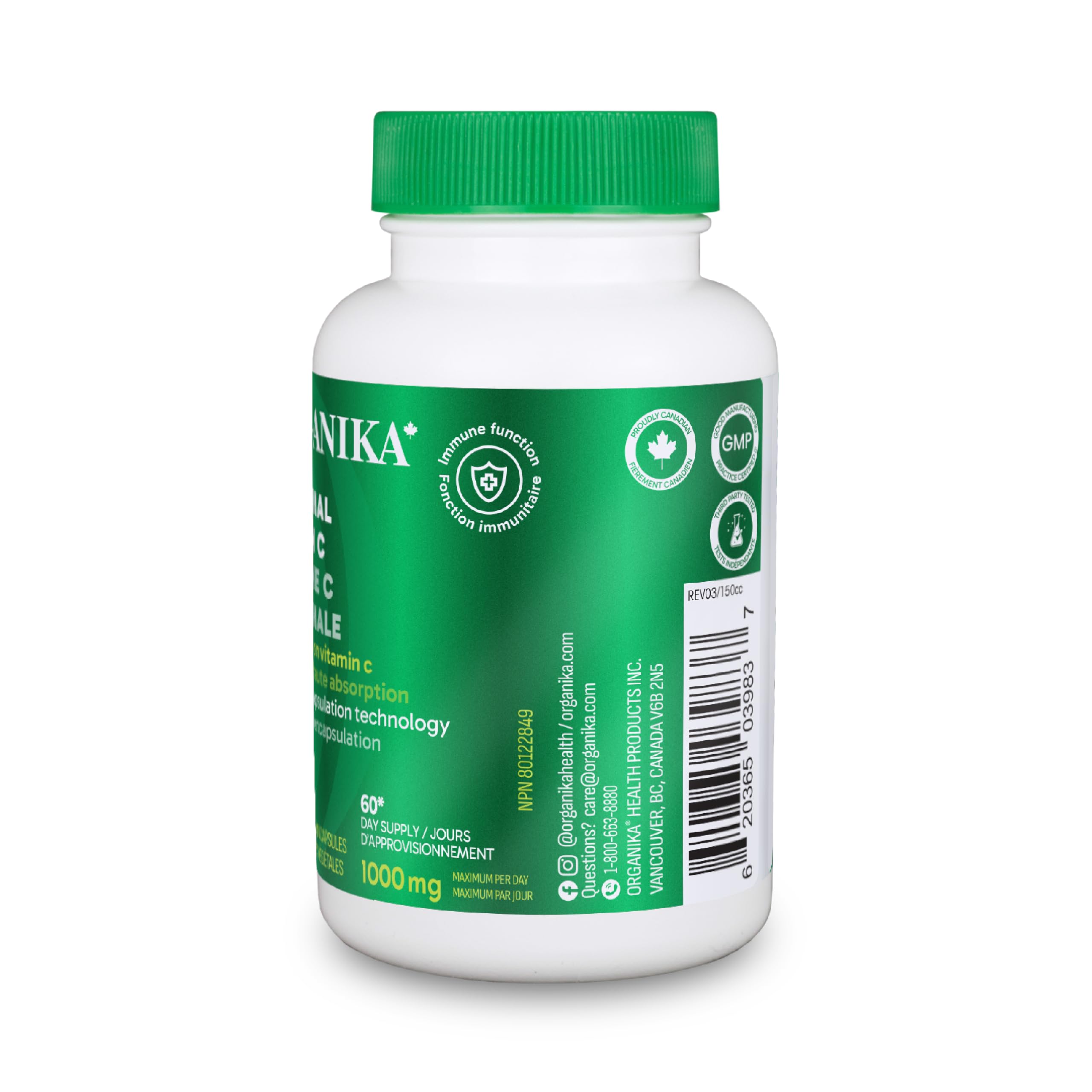 Organika Canadian-Made Liposomal Vitamin C 1000mg Daily- High Absorption for Superior Bioavailability, Immunity- 60vcaps 🍁 All In One Marketplace Canada