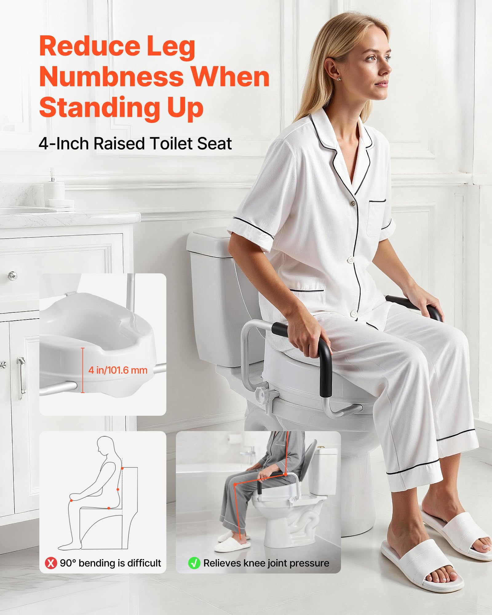 VEVOR Raised Toilet Seat with Arms, 300 lbs Load Capacity, 4-Inch Lift Height, Widened Commode Elevated Toilet Seat Riser with Padded Handles for Seniors, Elderly, Handicap, Disabled, and Adults Use 🍁 All In One Marketplace Canada