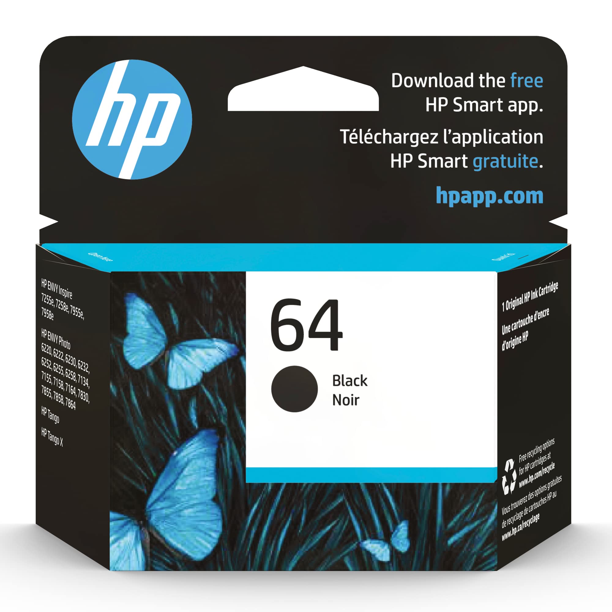 Original HP 64 Black Ink Cartridge | Works with HP ENVY Photo 6200, 7100, 7800 Series | Eligible for Instant Ink | N9J90AN 🍁 All In One Marketplace Canada