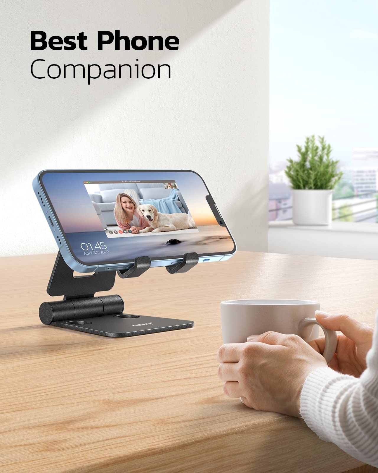 Nulaxy Dual Foldable Phone Stand for Desk, Fully Adjustable Desktop Cell Phone Holder Accessories for Office Kindle Compatible with 4-8