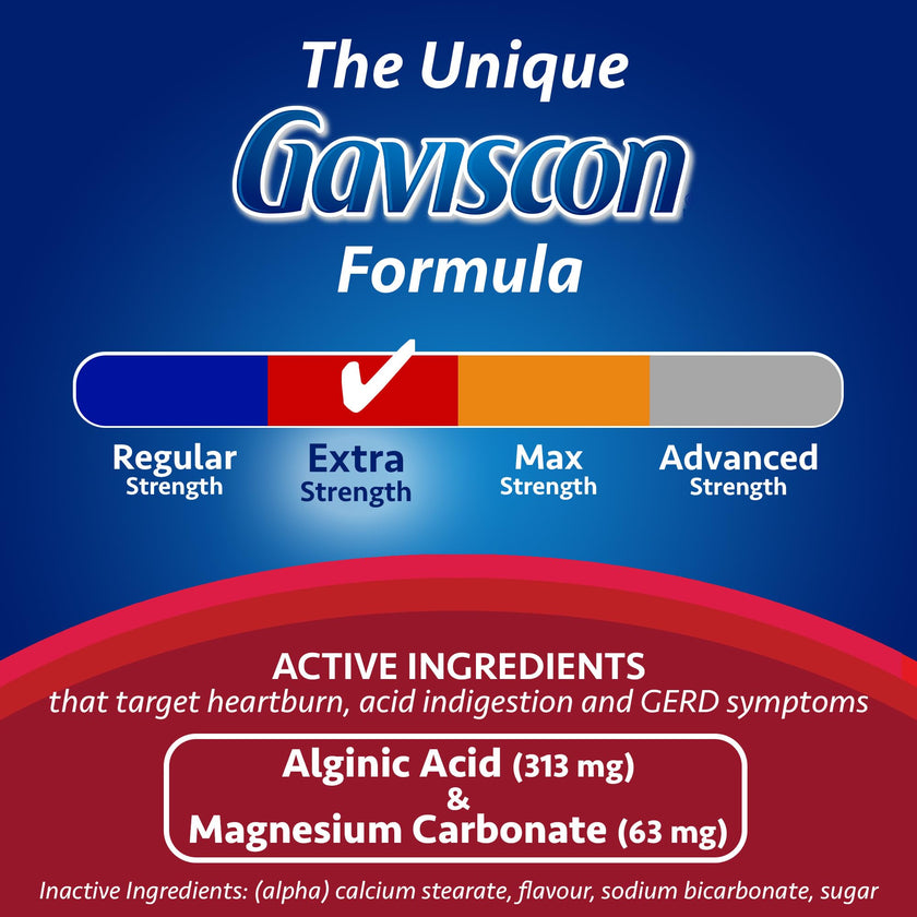 Gaviscon Extra Strength Tablets - 60 Count - Chewable Foaming Antacid Tablets for Day and Night Heartburn Relief, Acid Reflux and GERD relief, Butterscotch - Free of Aluminum, Lactose and Gluten 🍁 All In One Marketplace Canada