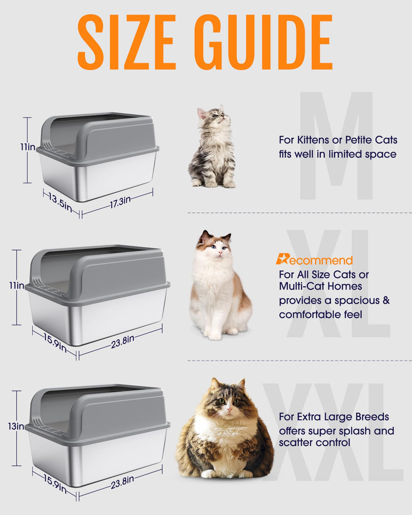 Powools Stainless Steel Cat Litter Box for Kittens, Metal Kitty Litter Box with Scoop, Anti-Leakage Top Entry, Non-Sticky, Easy to Clean, Grey, M (1 Pack) 🍁 All In One Marketplace Canada