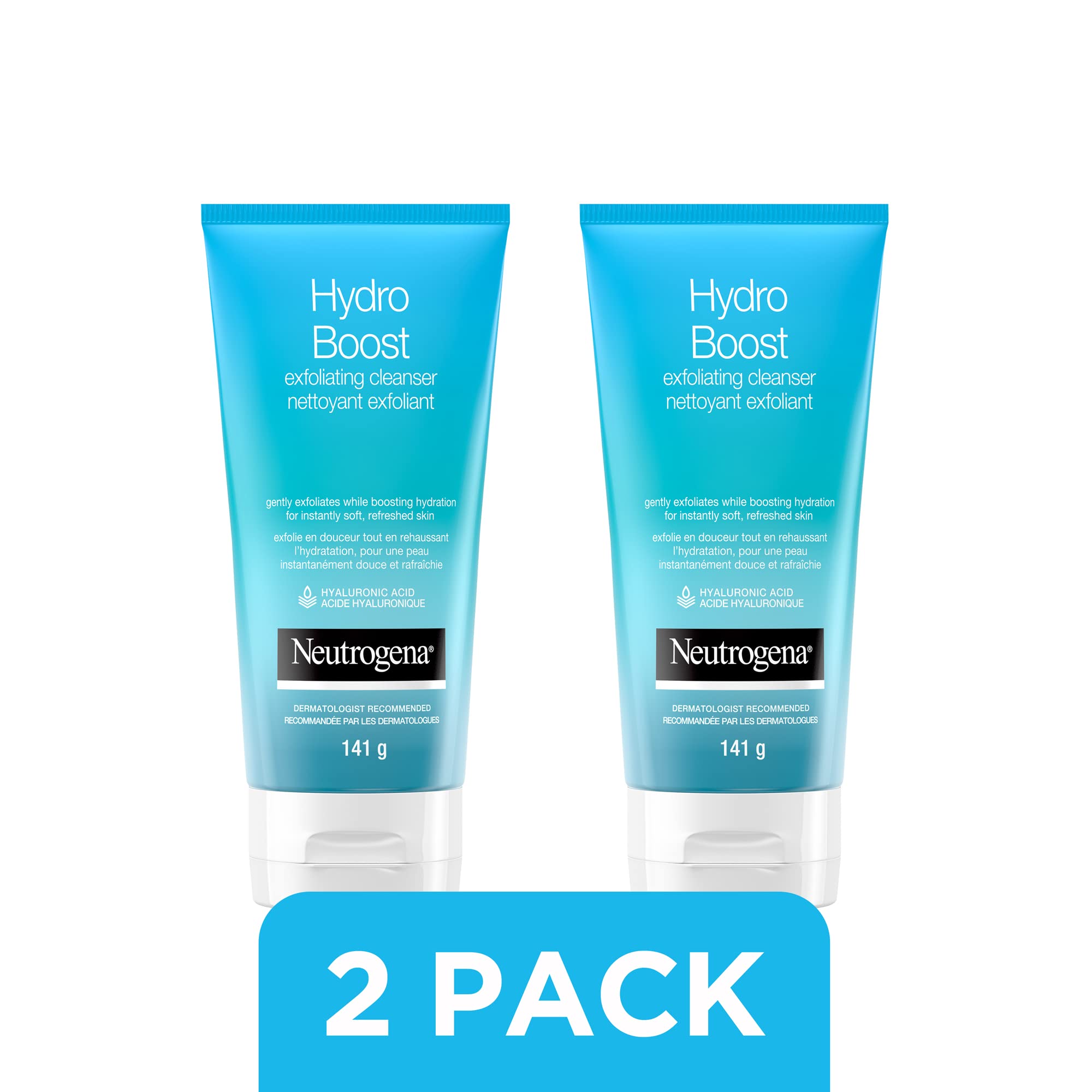 Neutrogena Hydro Boost Exfoliating Face Scrub - Hyaluronic Acid and Aha - Gel Cream Face Cleanser - Non-comedogenic - Blue, Pack of 2 (2x141ml) 🍁 All In One Marketplace Canada