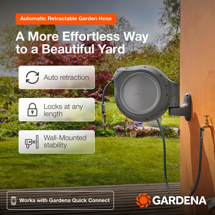 GARDENA 20502-80, Retractable Garden Hose Reel 75' x 1/2