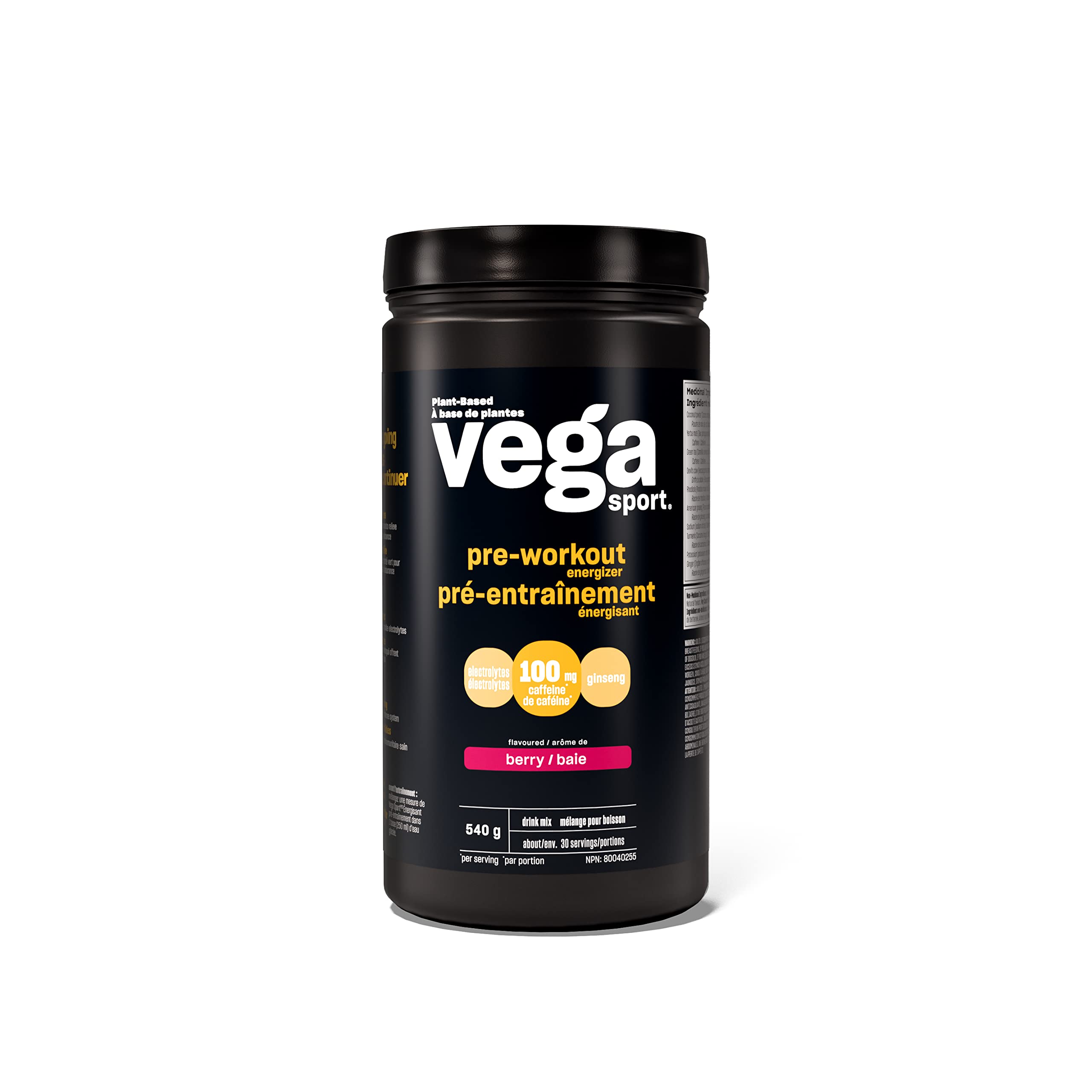 Vega Sport Pre-Workout Energizer, Berry (30 Servings) Vegan Preworkout Energy Powder, Gluten Free, 100mg Caffeine, Non GMO, 540g (Packaging May Vary) 🍁 All In One Marketplace Canada