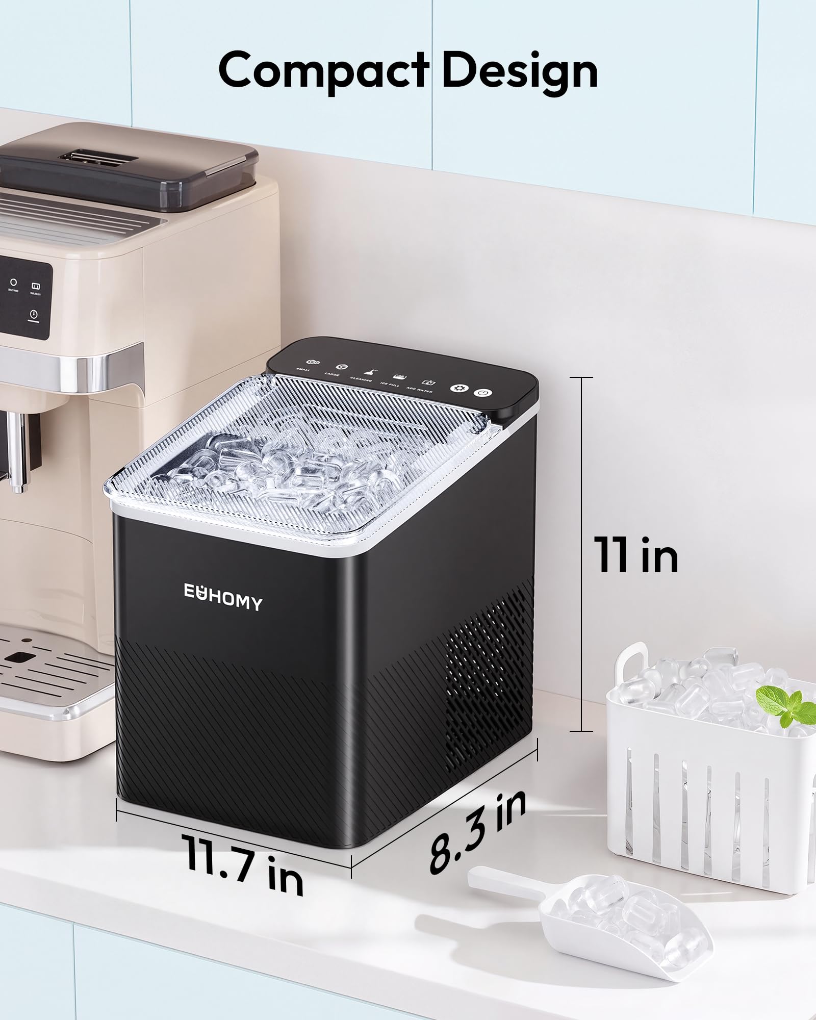 EUHOMY Countertop Ice Maker, 26.5 lbs/24H Portable Ice Machine with Ice Scoop & Basket, Fast 6-10 Mins Ice Making, 2 Ice Sizes, Ideal for Home, Kitchen, RV, Party 🍁 All In One Marketplace Canada