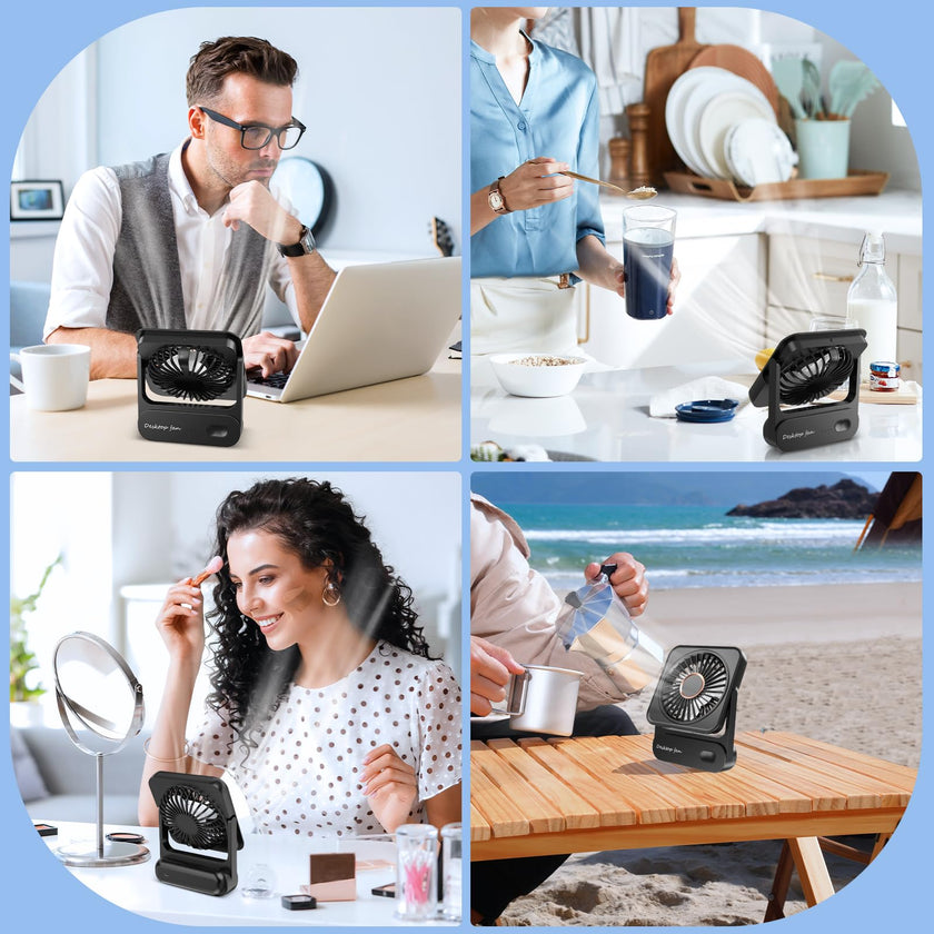 Desk Fan, 4000mAh Table Fan USB Rechargeable, 3 Speed Mini Fans, Quiet & Powerful & Rotatable, Compact & Portable Fan for Home Bedroom Desktop Office Traveling Car Outdoor, Black 🍁 All In One Marketplace Canada