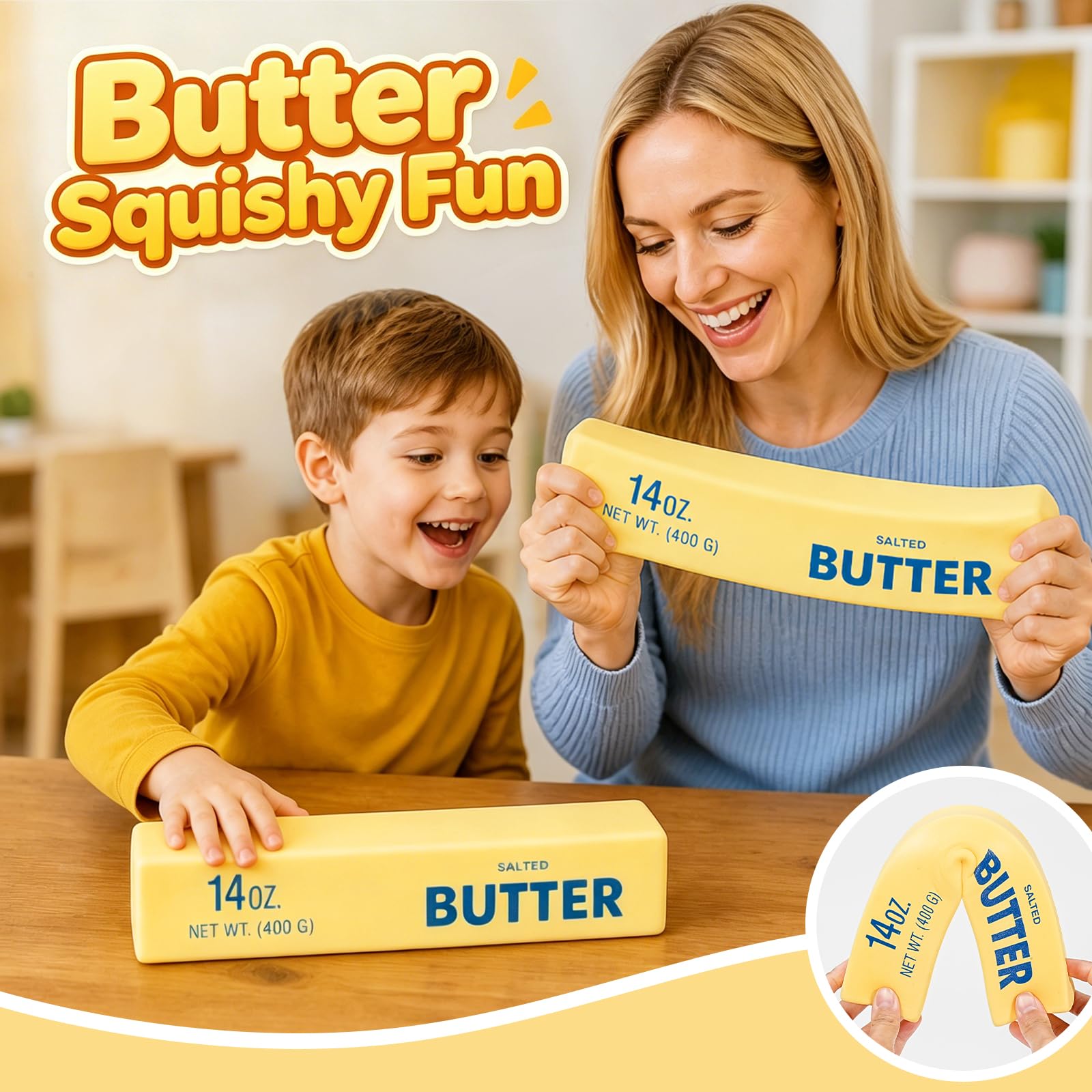 Butter Squishy Jumbo, Slow Rising Butter Block, Big Giant Realistic Texture Sensory Play Fidget Toy, Fun Desk Toy for Kids, Teens & Adults (Yellow, Large) 🍁 All In One Marketplace Canada